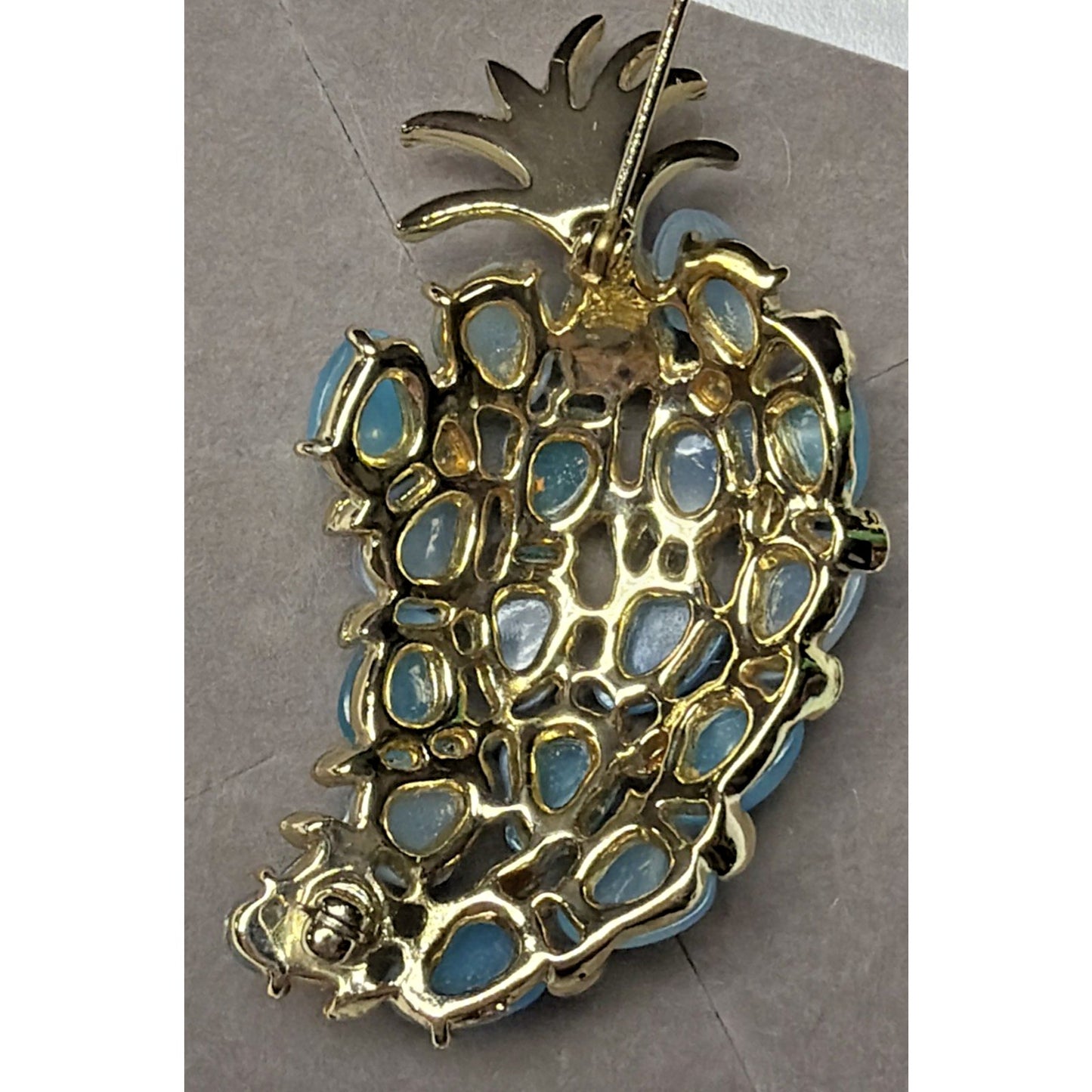 Art Deco Blue Moonglow Lucite Beaded Pineapple Brooch Pin