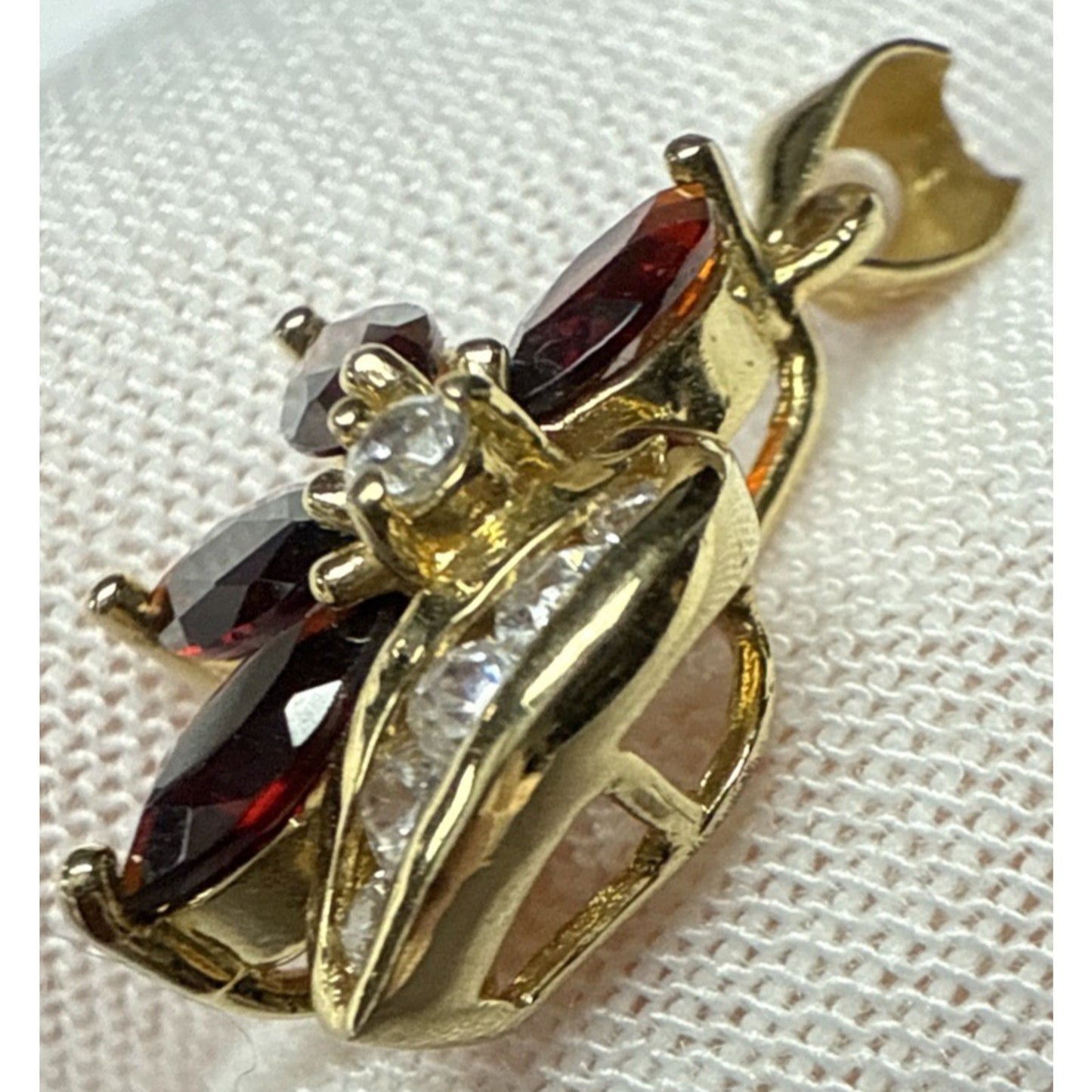 Vintage 10k Gold Plated Flower Cluster Pendant Charm Ruby Garnet Crystal As-Is