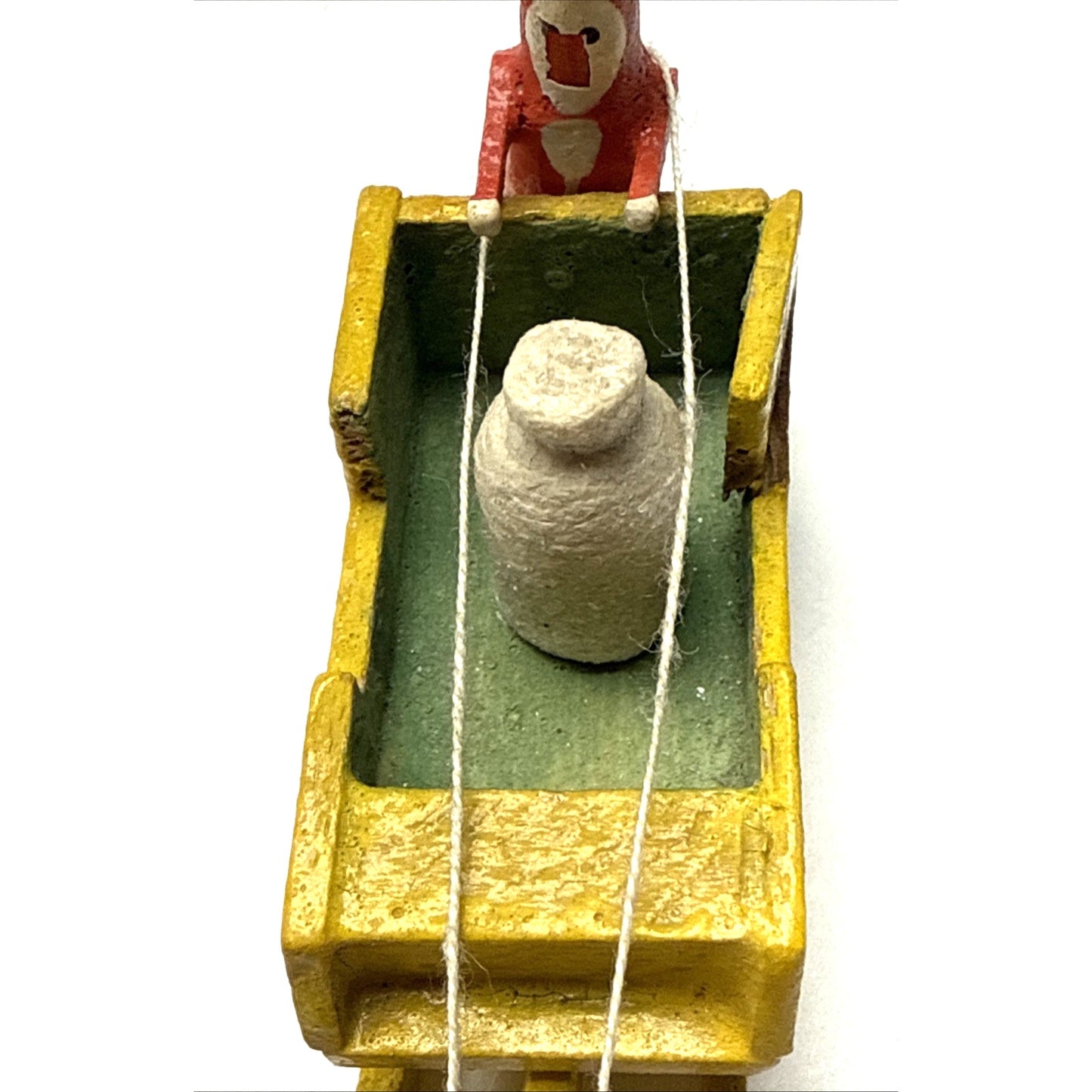 Old Erzgebirge Putz Toy Miniature Wood Santa Sleigh Reindeer Bag Christmas As-Is