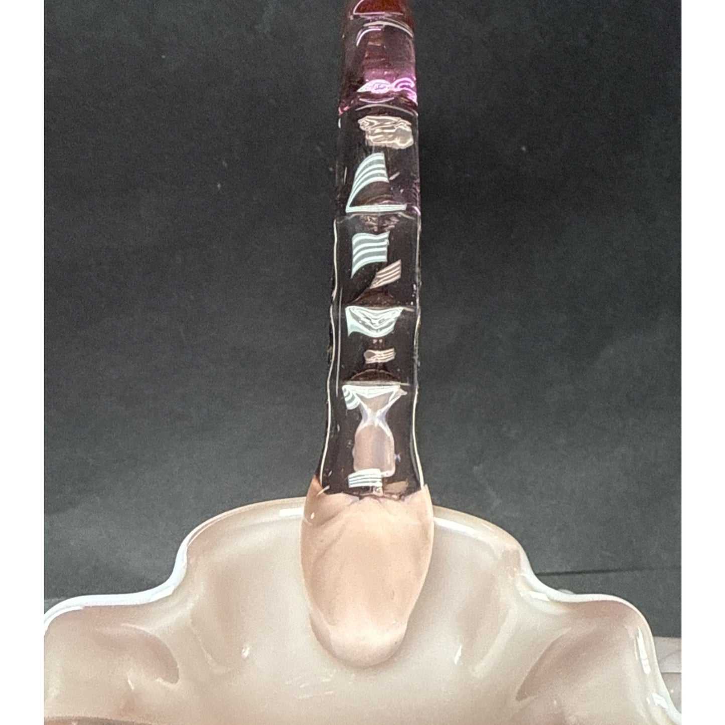 Vtg Fenton Glass Pink Overlay Basket Crimped Bamboo Handle Ruffle Edge As-Is
