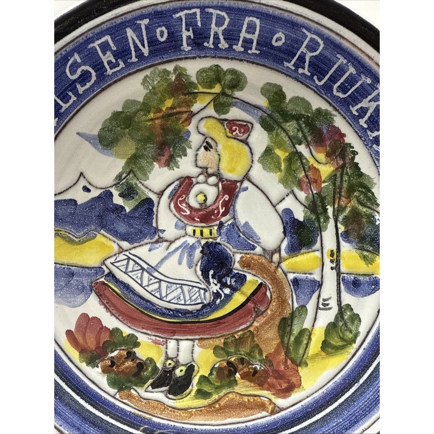 Vintage Terra 1 Norway Hand Painted Folk Art Plate Greetings from Rjukan Girl