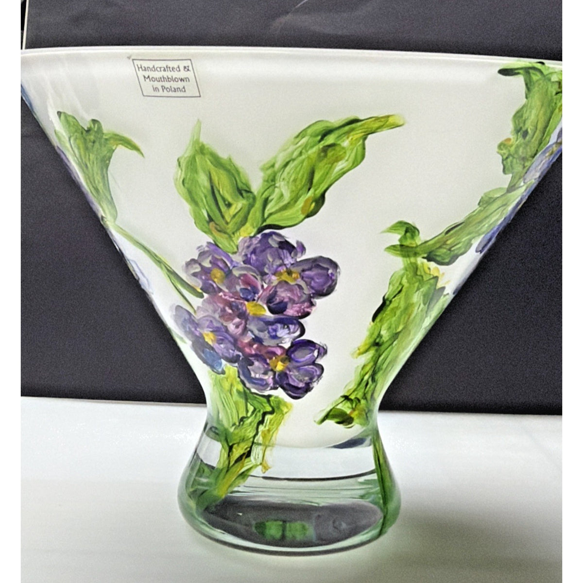 Vintage Mouth Blown Cased Art Glass Vase Hand Painted Floral Primrose Signed