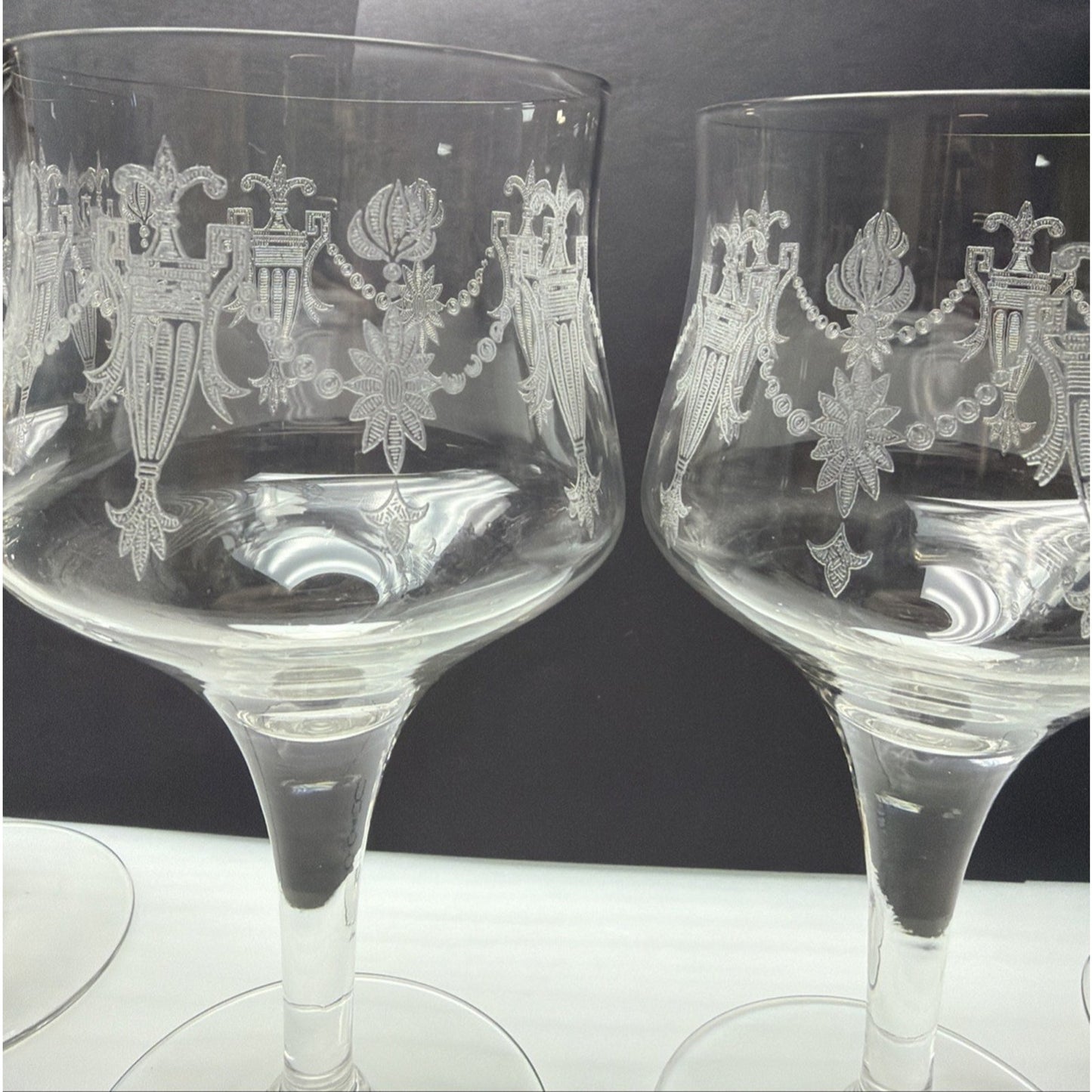 Vintage Lot of 4 Morgantown Glass 7589 Richmond Etched Water Goblet Stemware