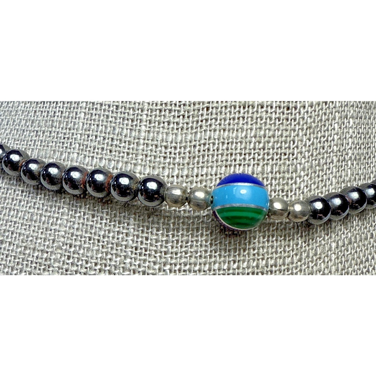 Navajo Pearl Hematite Sterling Silver Inlay Beaded Necklace