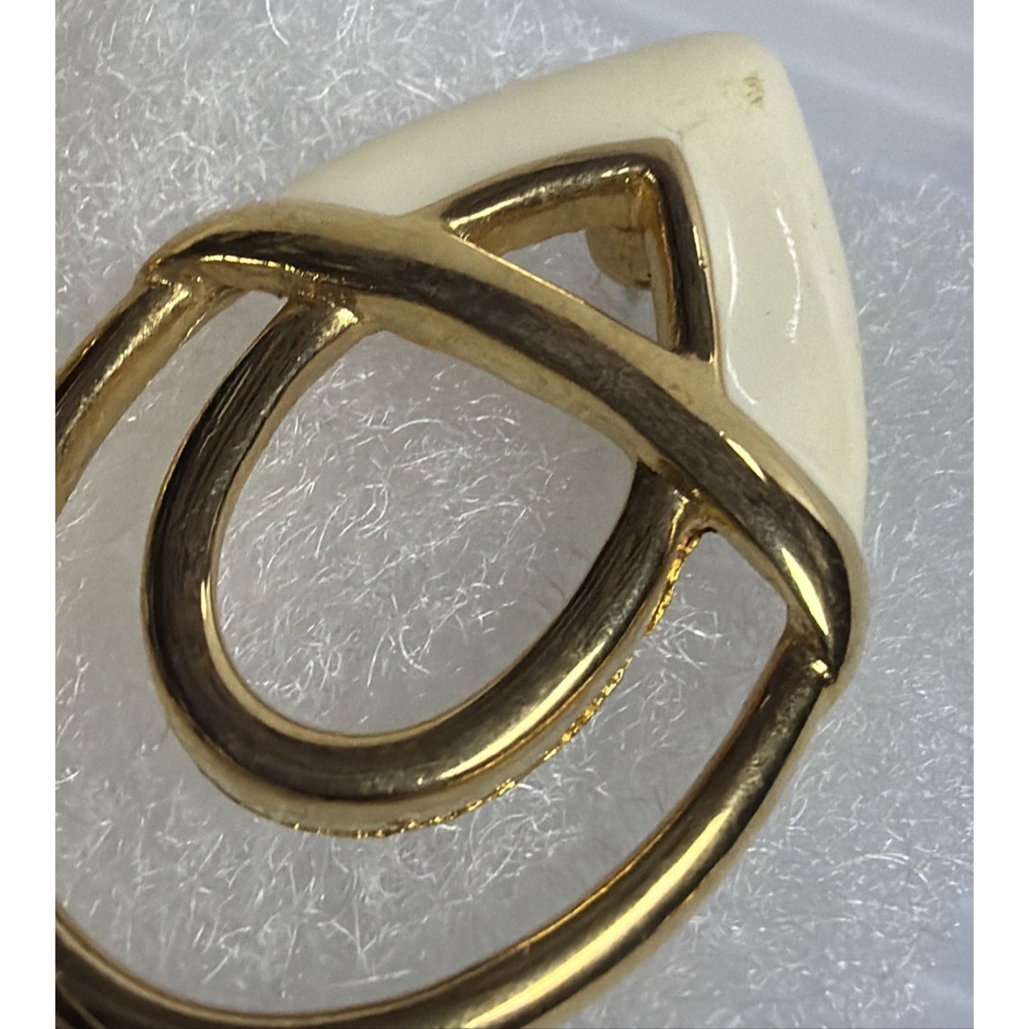 Vintage Monet Enamel Gold Tone Modernist Post Earrings White Geometric Large