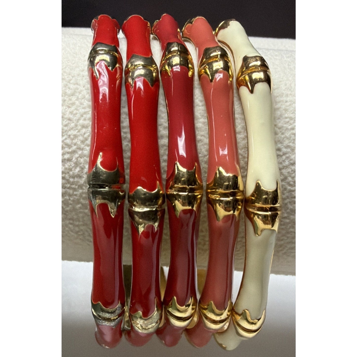 Vintage Lot of 5 Gold Metal Brass Enamel Bamboo Bracelets As Is
