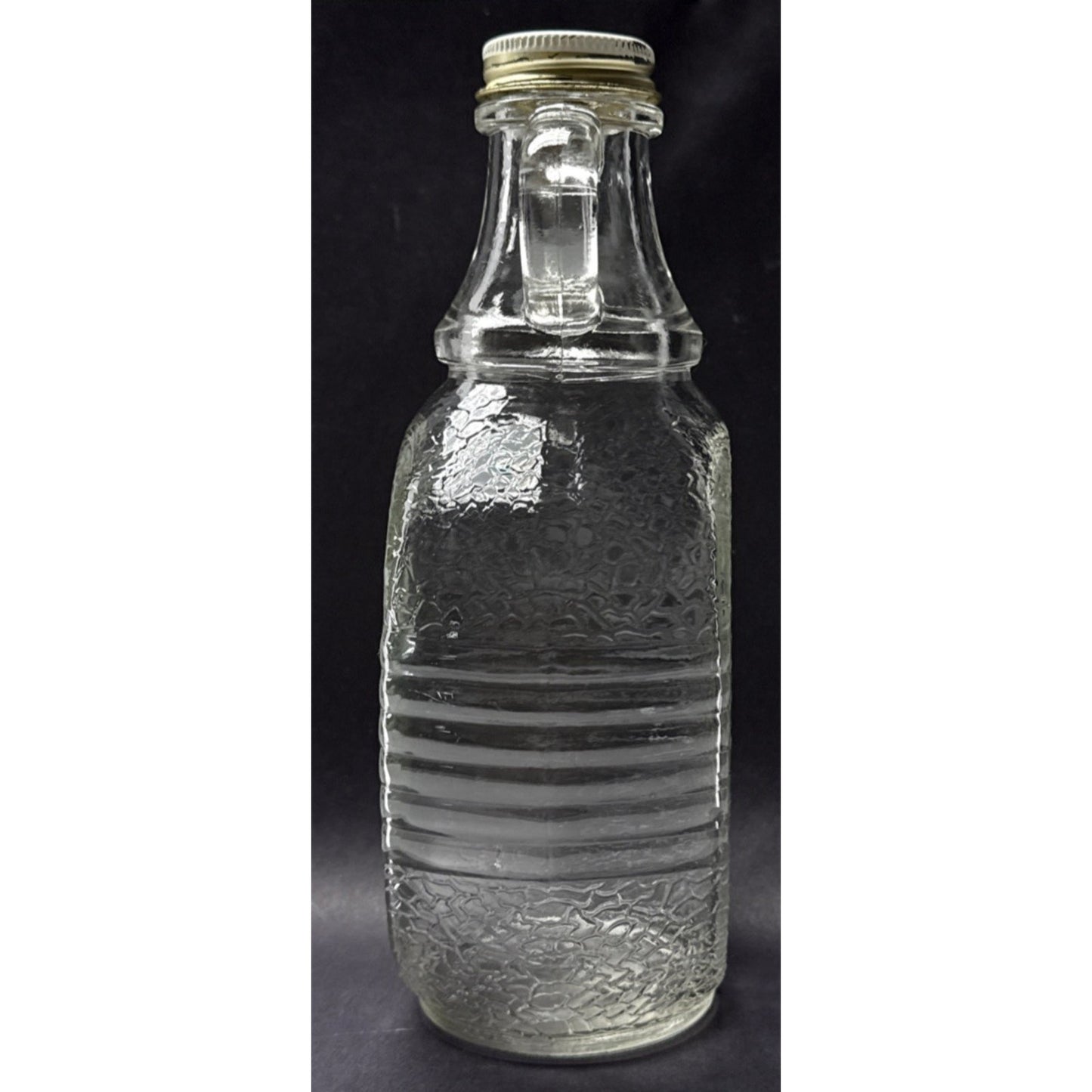 Vtg Hazel Atlas Textured Glass Double Handle Bottle Jar Textured Band 7-K-4693