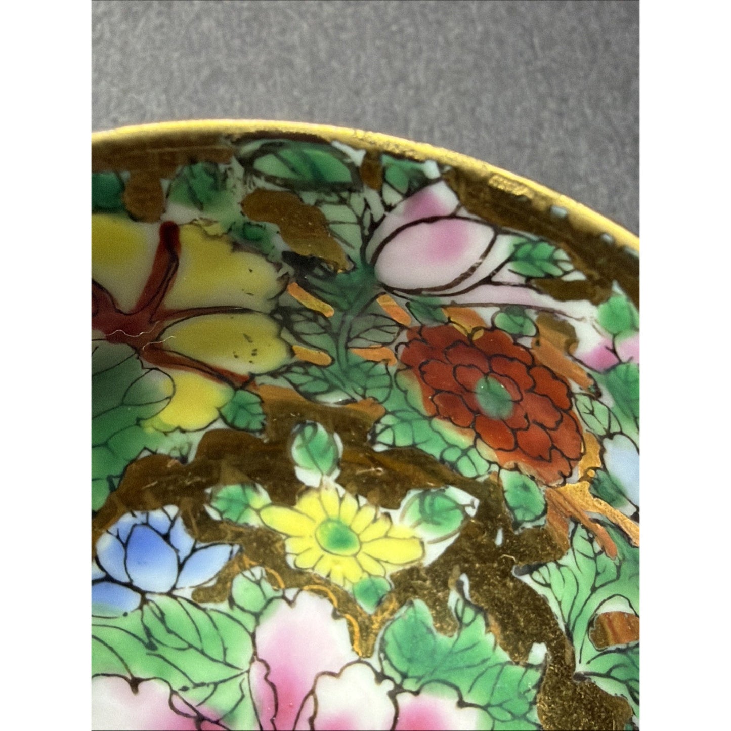 Old Eggshell Porcelain Gilt Enamel Chinese Famille Rose Mille Fleurs Wine Sake