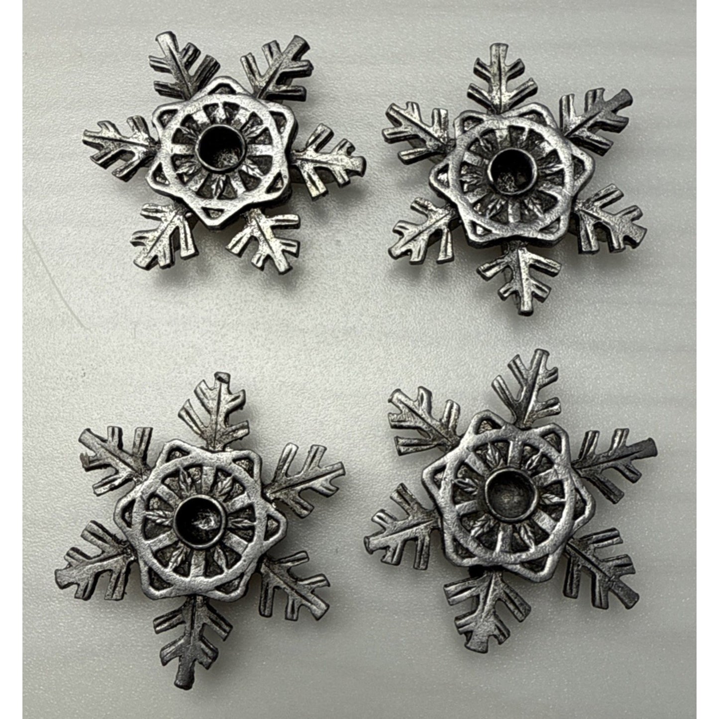Vintage Lot of 4 Metzke Pewter Snowflake Taper Candle Holders