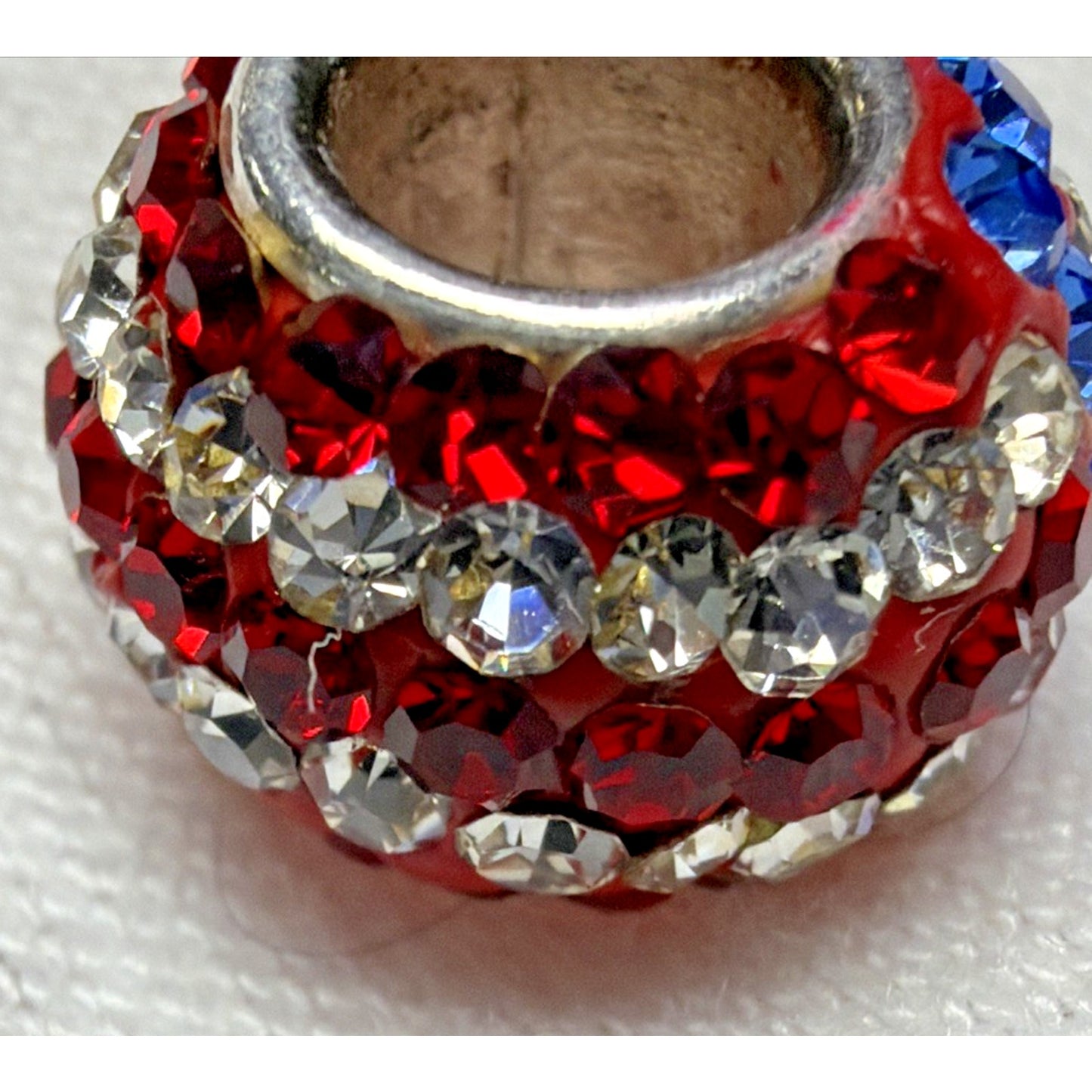 Vintage 925 Pave Crystal American Flag Bead Charm As Is