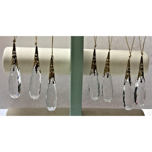 Vtg Lot of 7 Teardrop Faceted Acrylic Gold Embellished Hanging Ornaments As Is