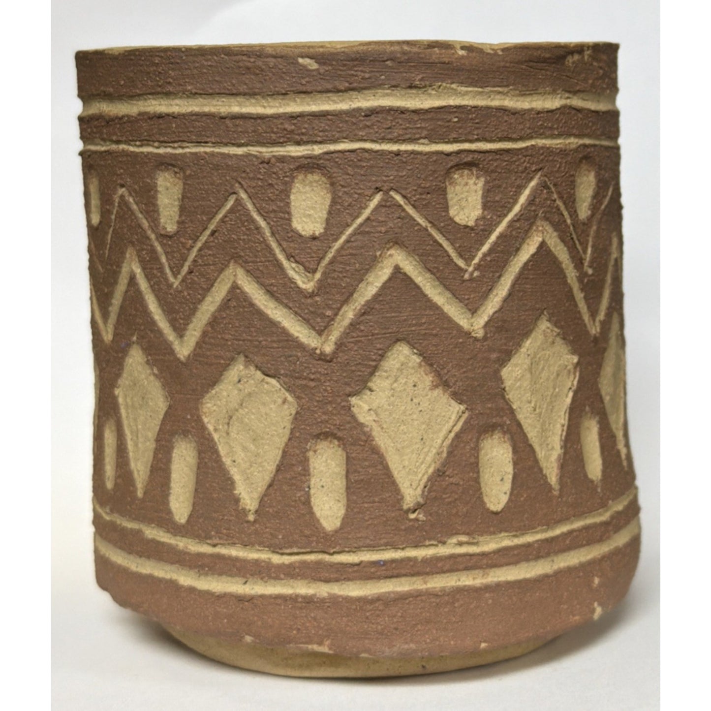 Vintage Boynton Art Pottery Abstract Vase Cup Planter Signed Brown Tan