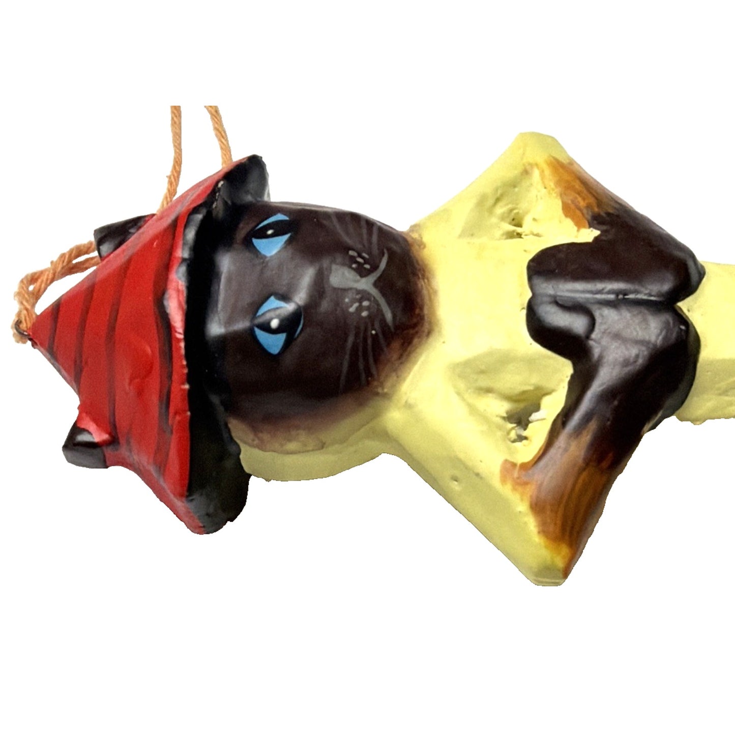 Folk Art Namaste Zen Cat Ornament Standing World Ball Plaster Hand Painted Read