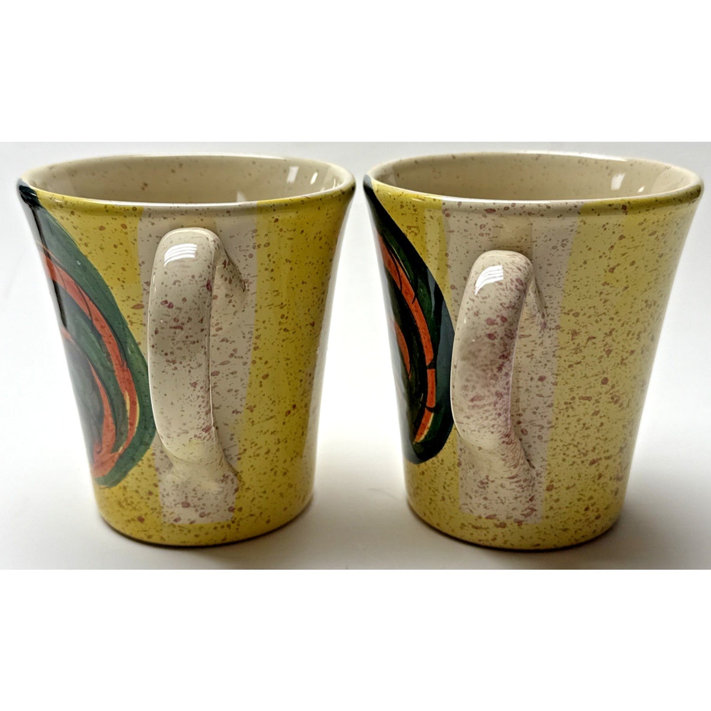 Vintage Lot of 2 Sara Hand Painted Rooster Mugs Italy Folk Art Farmhouse