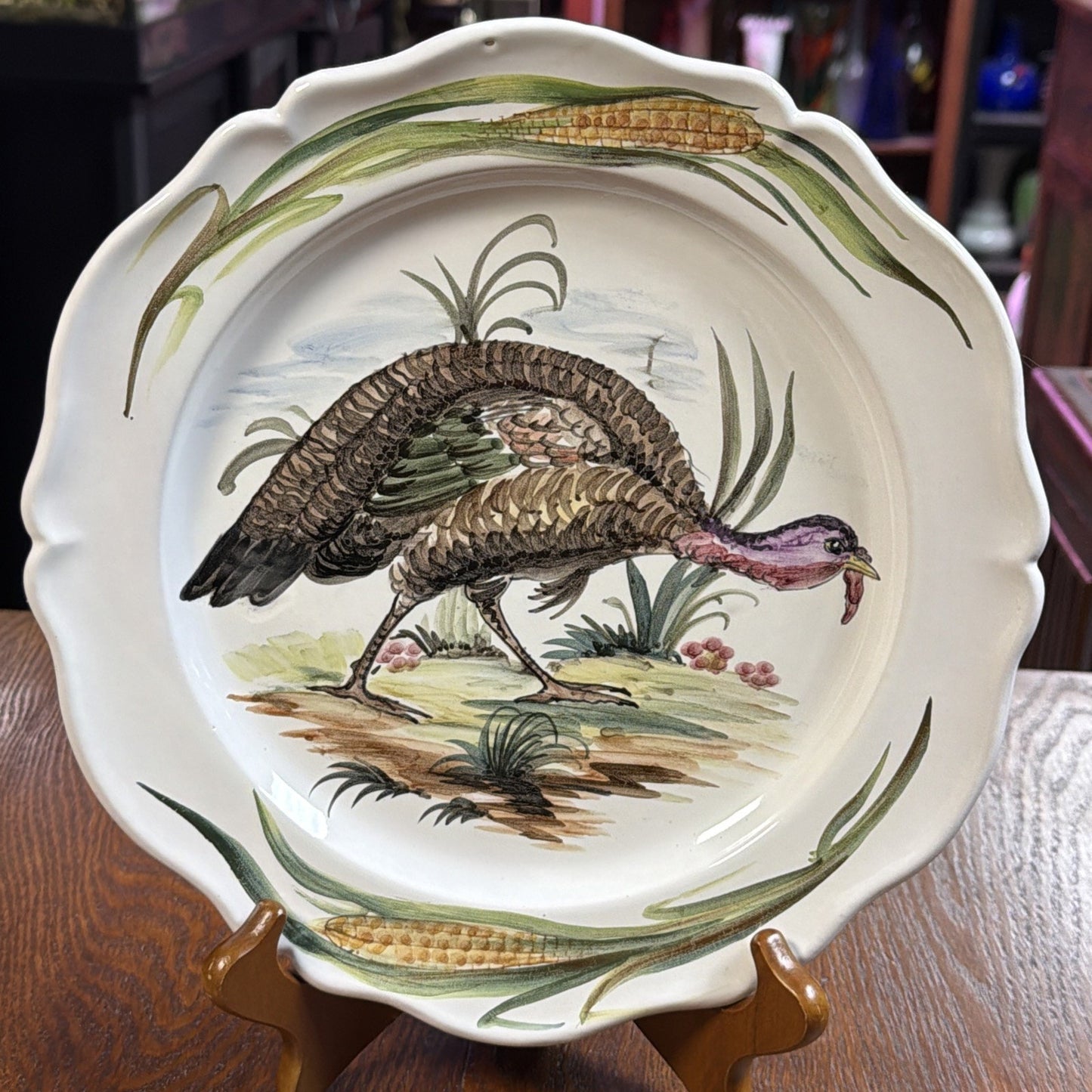 Italy Majolica Pottery Plate Hand Painted Turkey Porcelain Glazed Signed As Is