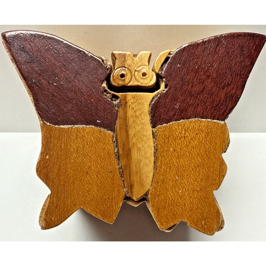 Vintage Butterfly Wood Carved Puzzle Box Trinket Jewelry Box As-Is