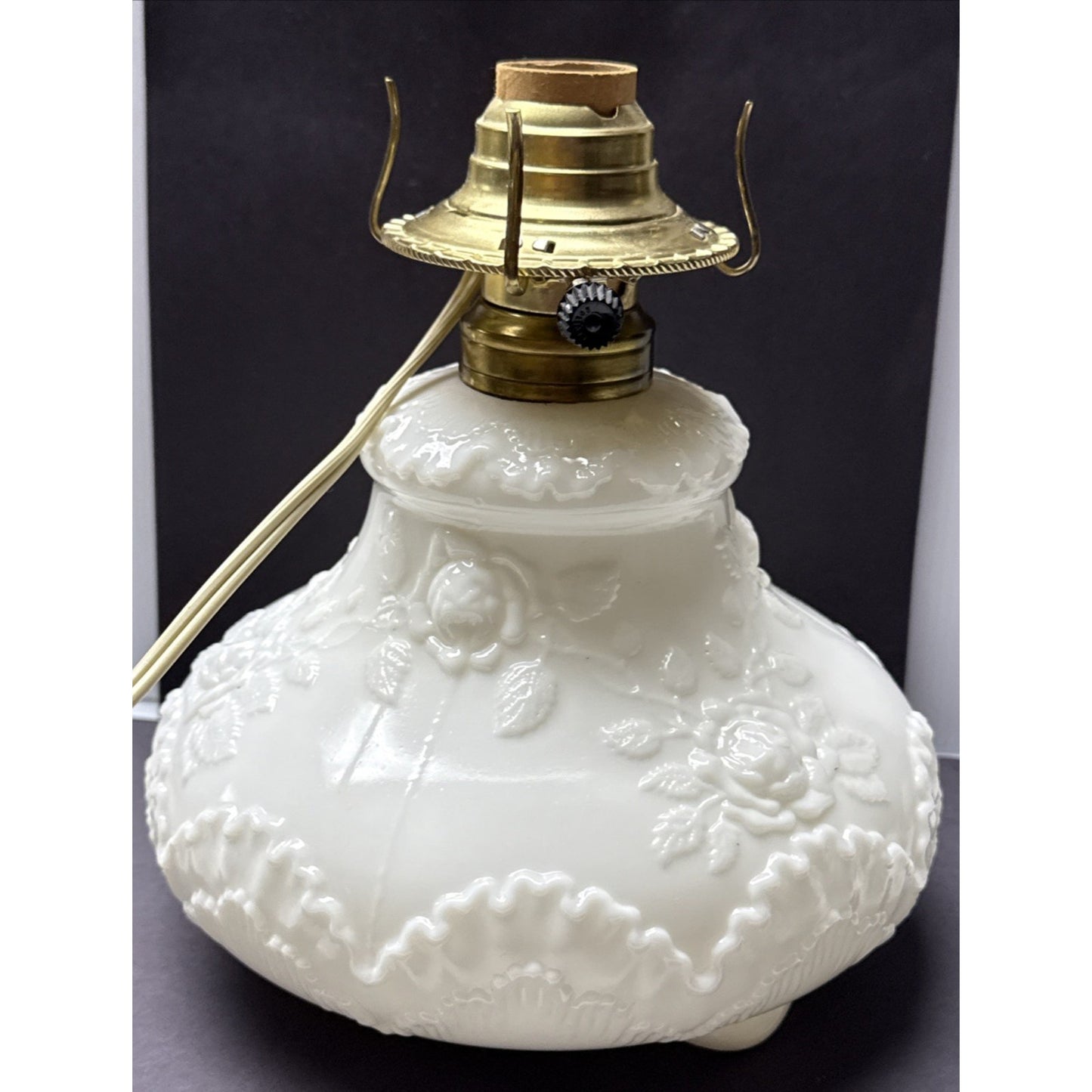 EAPG Dithridge Colonial OMN Rose Wreath Milk Glass Rose Wreath Lamp Base As-Is