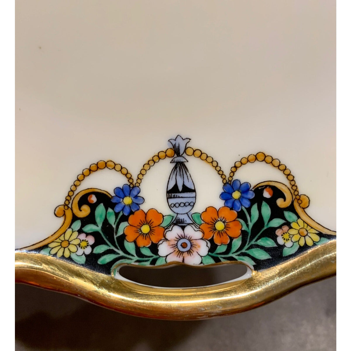 Art Deco Noritake Morimura Japan Hand Painted Serving Plate Handles Black Floral