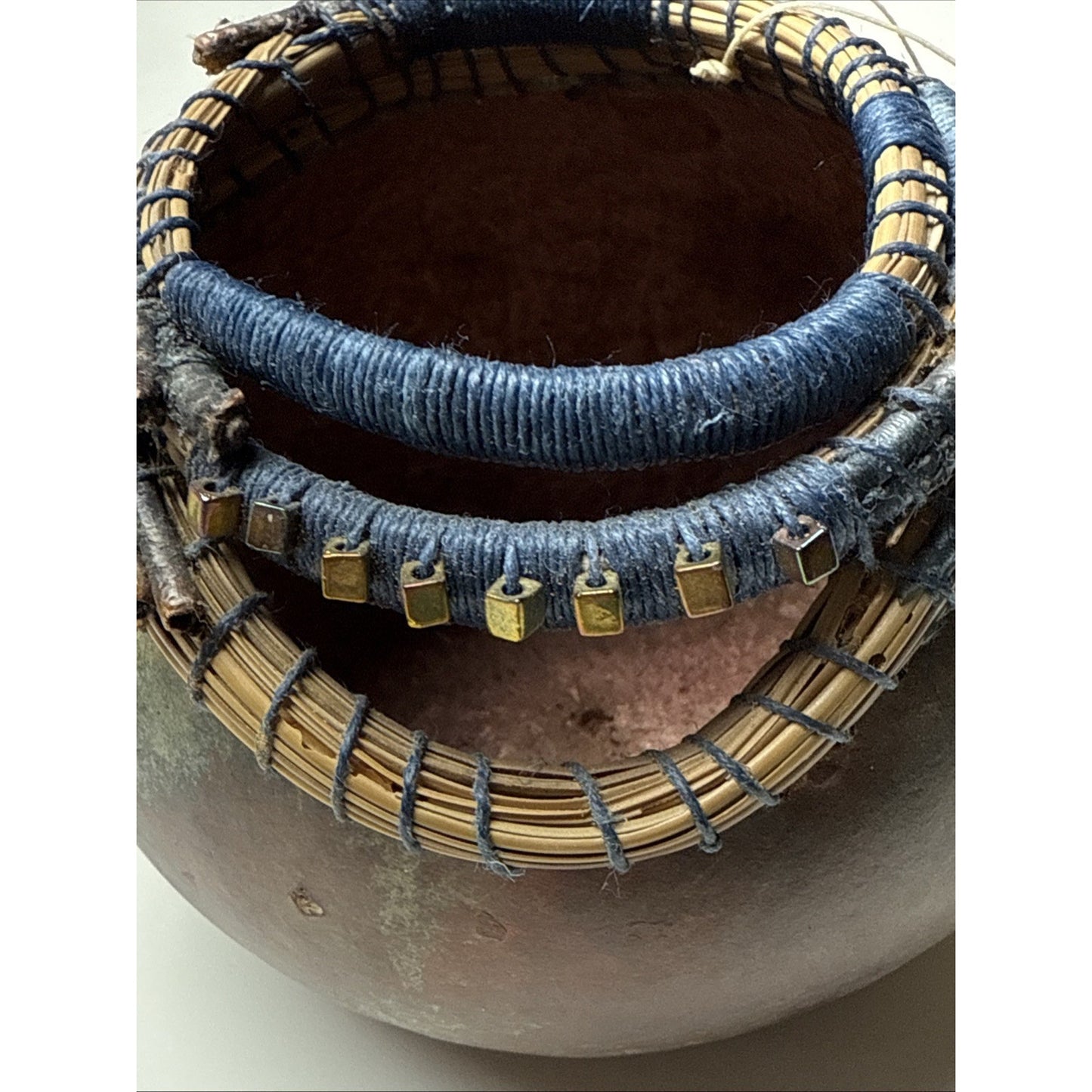 Vintage Phyl Campbell Handmade Gourd Basket Beadwork Signed