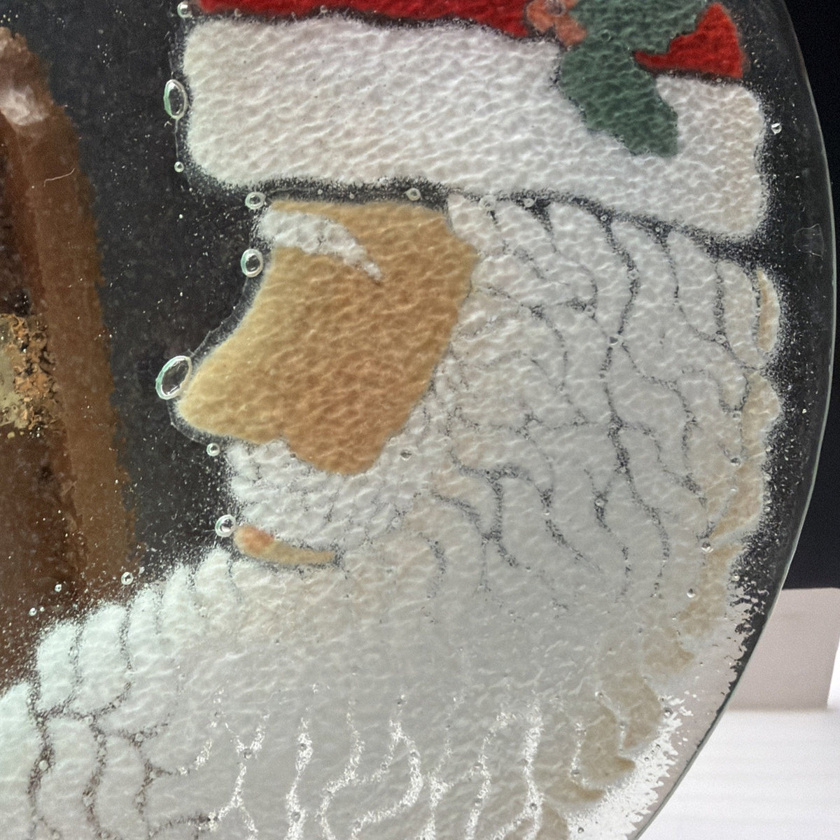 Vintage Peggy Karr Fused Glass Crescent Moon Santa Christmas Platter Signed