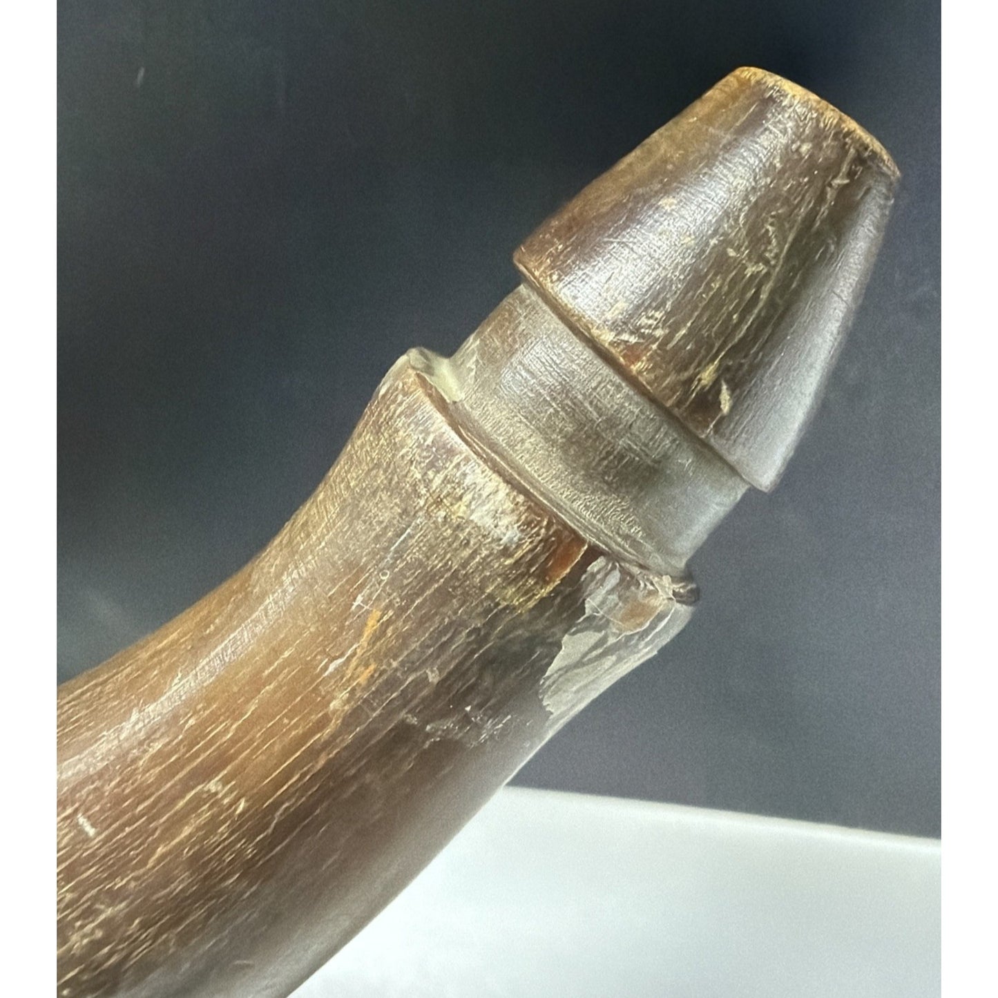 Old Primitive Powder Horn Powder Flask Wood Dome No Plug As Is