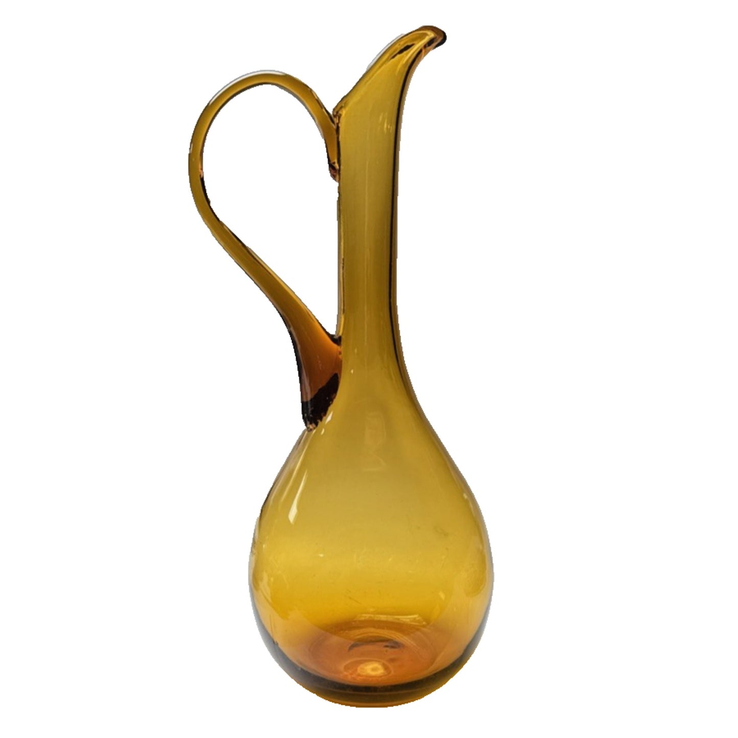 MCM Empoli Glass Honey Amber Decanter Ewer Pitcher Italy Handle 15" Tall As-Is