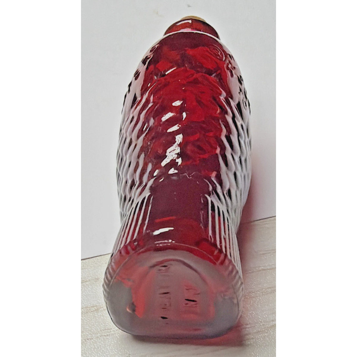 Vtg Wheaton Glass Doctor Fischs Bitters Ruby Red Glass Fish Mini Bottle Cork