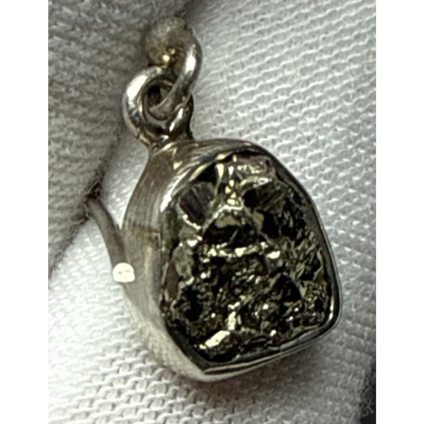 Vintage NC 925 Sterling Silver Rough Pyrite Druzy Bezel Dangle Earrings