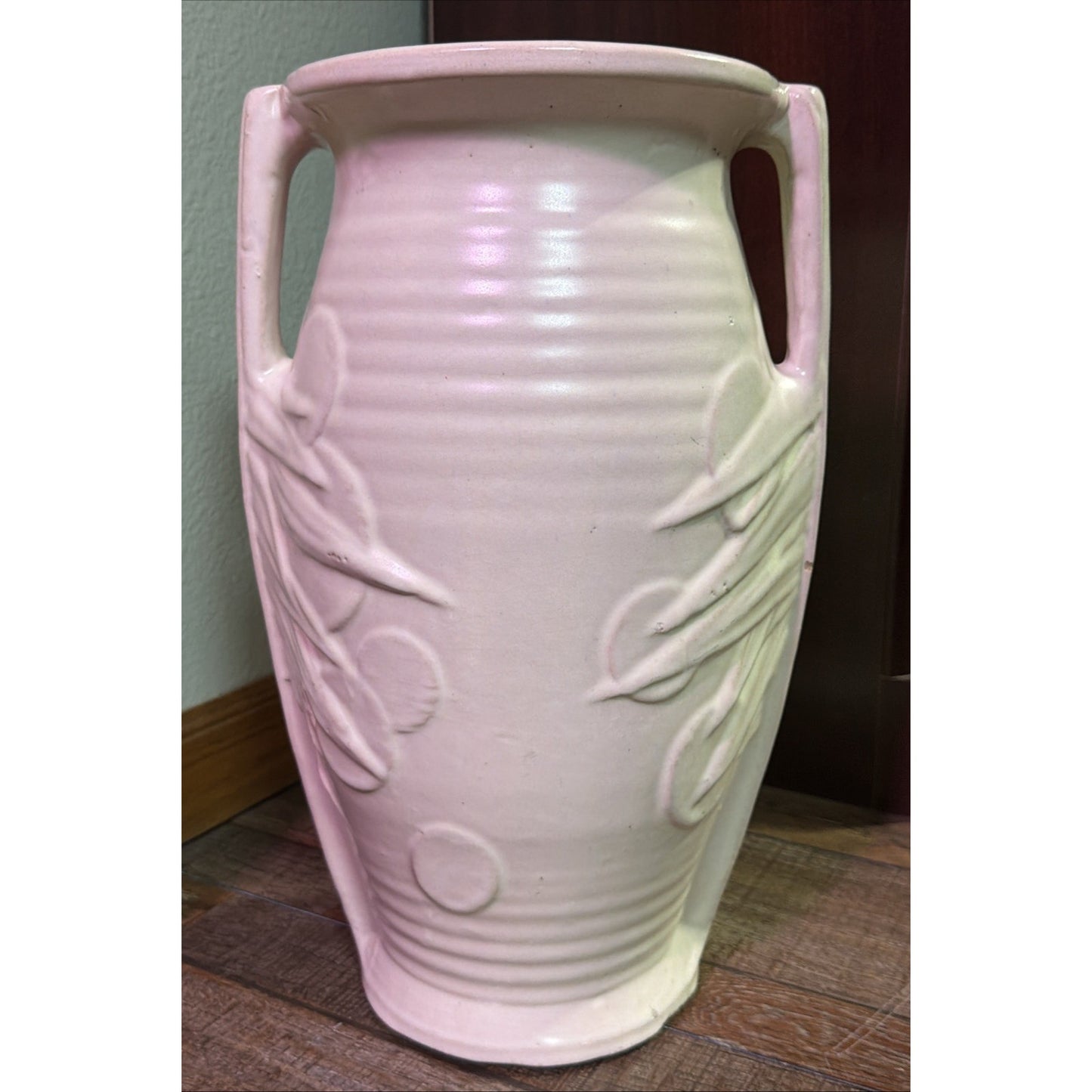 Art Deco McCoy Pottery White Matte Sand Dollar Vase Handles 14" As Is