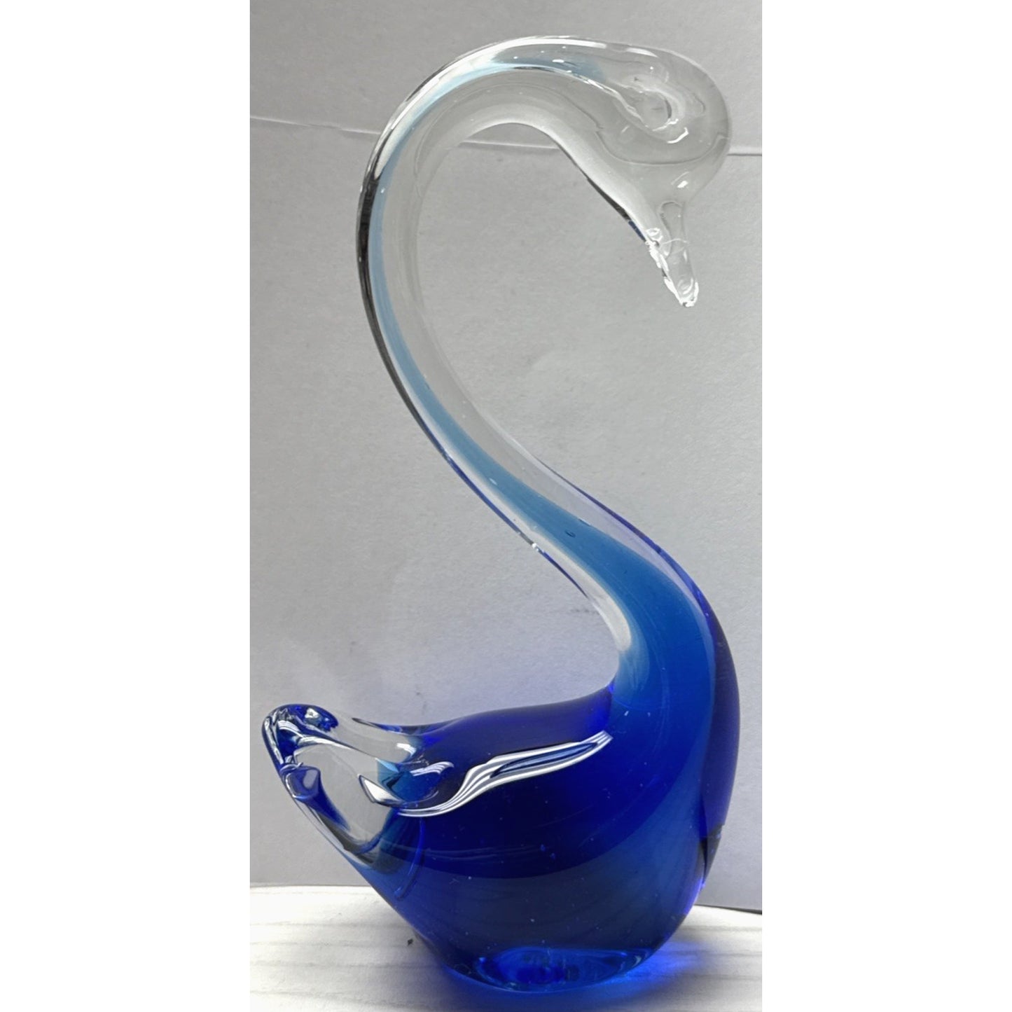 Vtg Murano Sommerso Art Glass Swan Long Neck Figurine Cobalt Blue Paperweight
