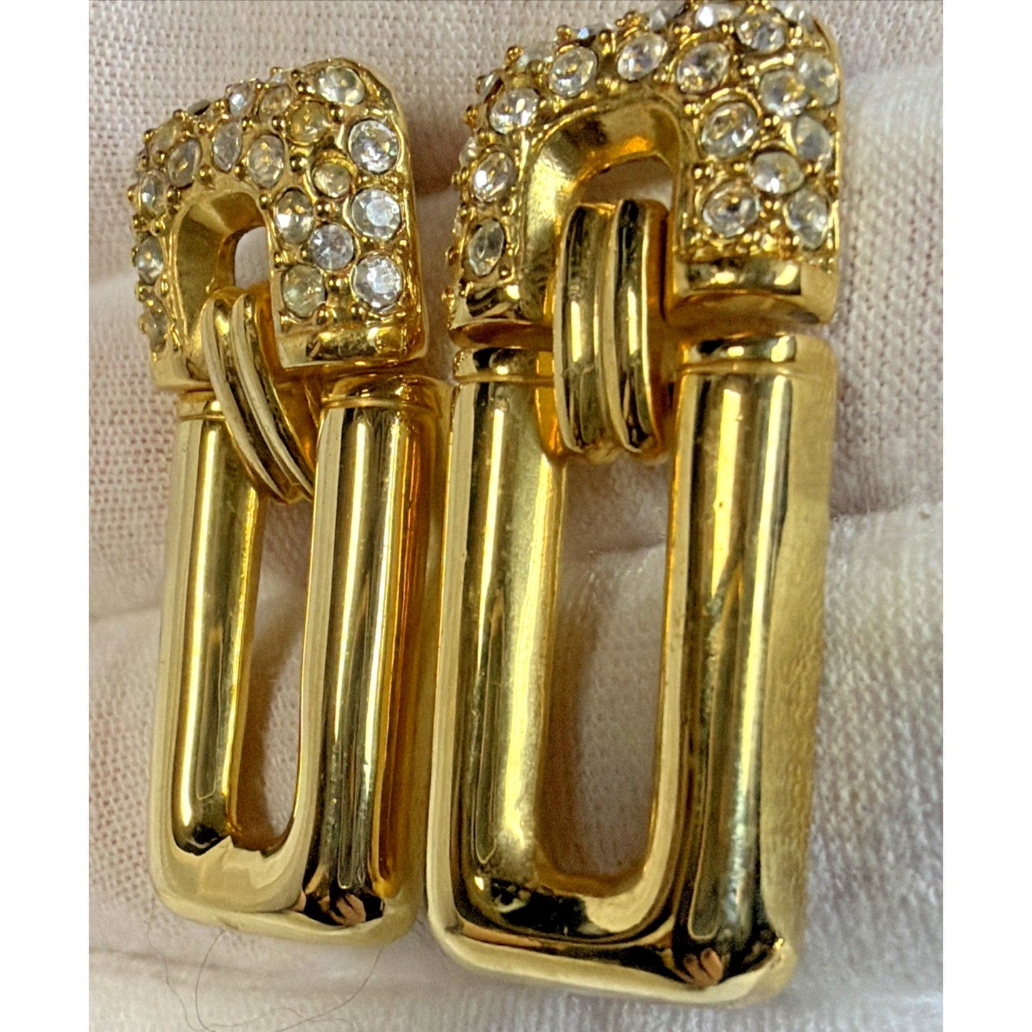 Vintage Park Lane Gold Tone Pave Rhinestone Door Knocker Post Earrings Modernist