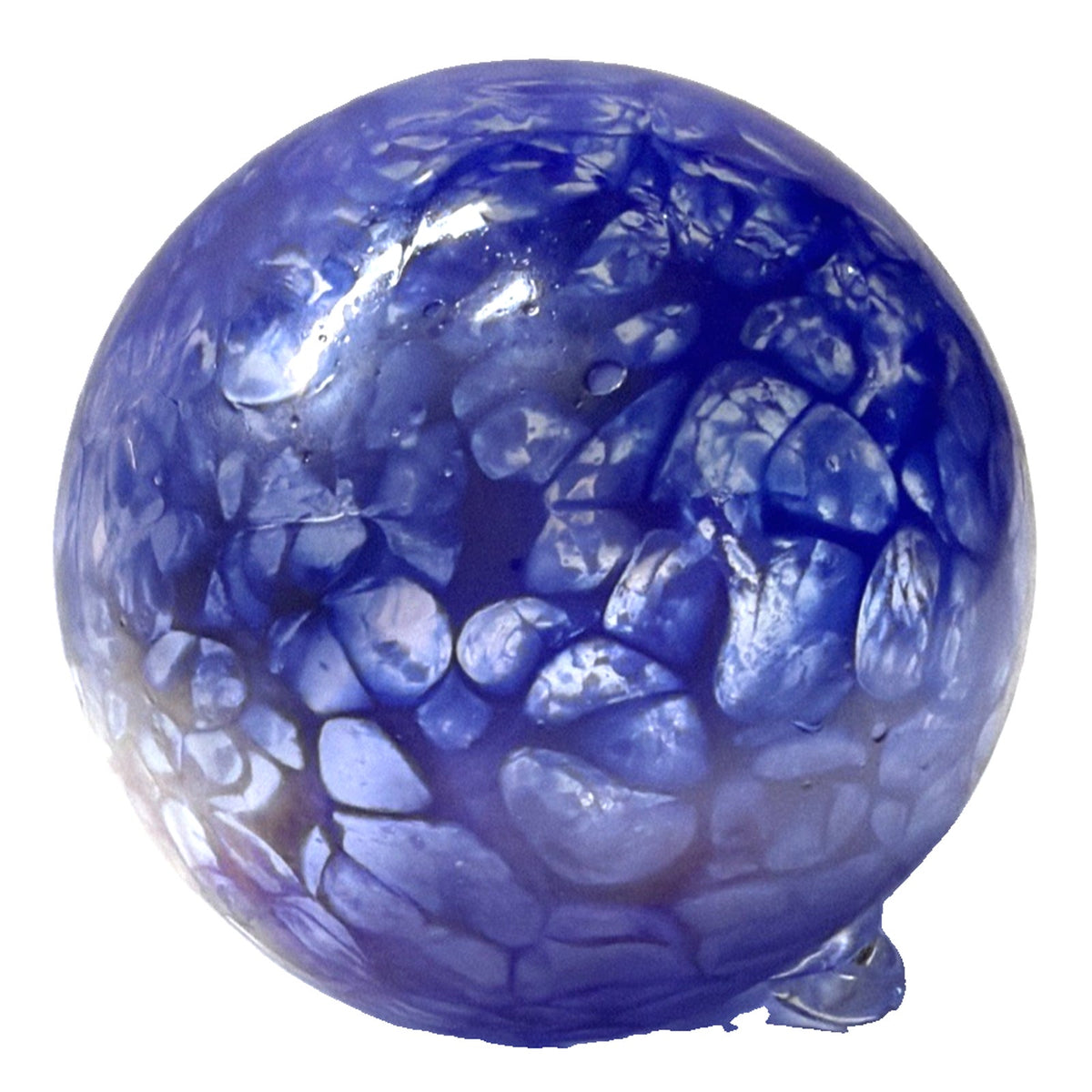 Hand Blown Studio Art Glass Cobalt Blue Iridescent Webbed Ornament Orb Witch Ball