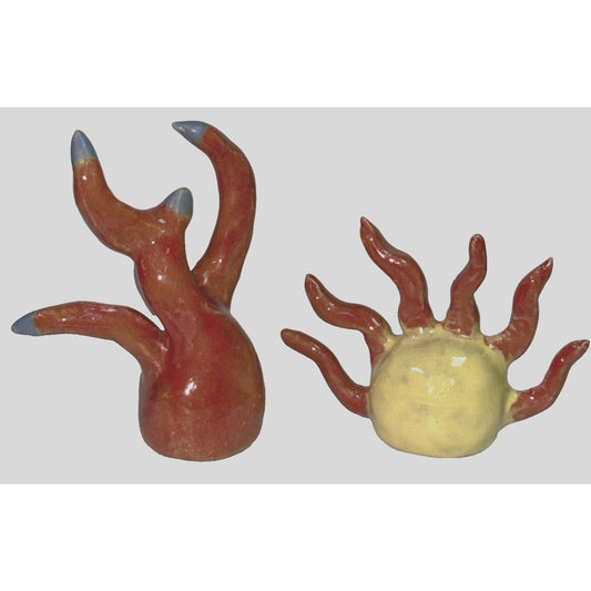 Lot of 2 Anemone Sea Creature Reef Coral Sculptures Organic Ring Jewelry Holders