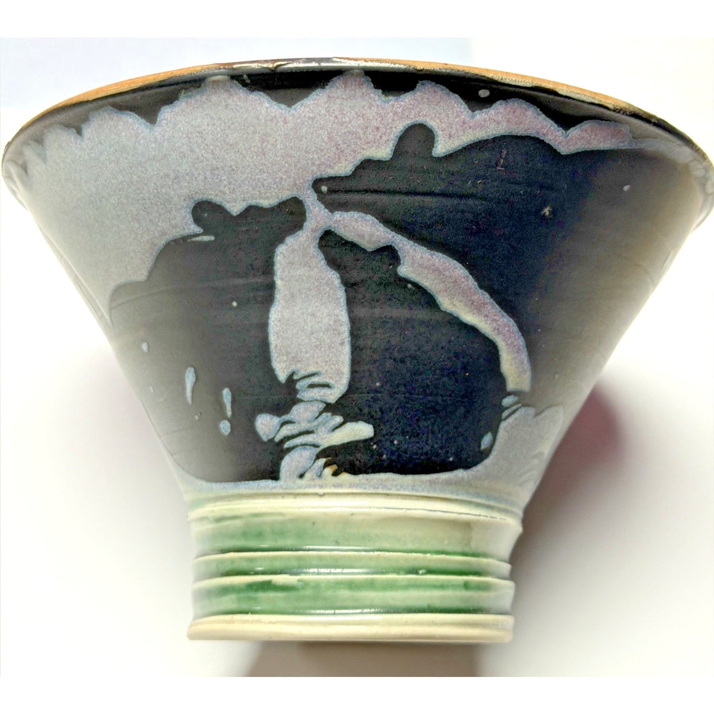 Martye Allen Pottery Sgraffito Wildlife Bowl Bear Family Footed Bear Paw Signed