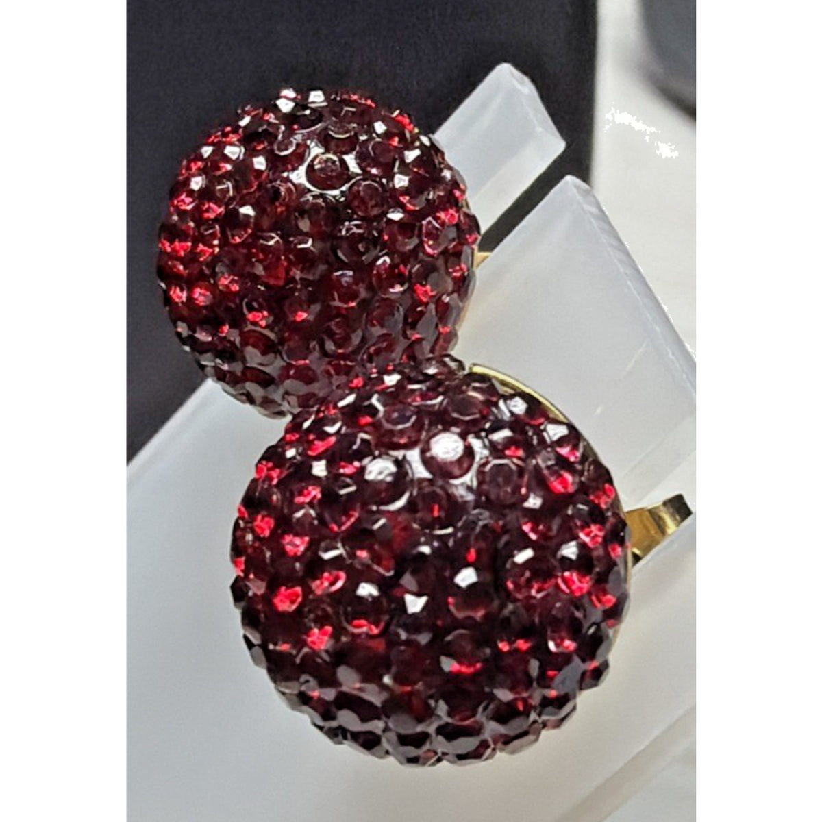 J Crew Pave Crystal Ruby Red Rhinestone Ball Stud Chunky Dome Earrings Gold Tone