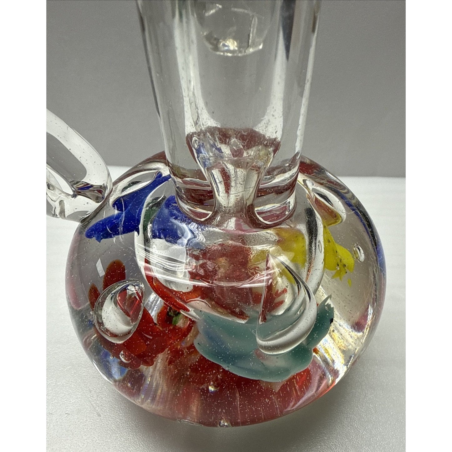 Vtg Marigold Glassware Co Decanter Cruet Blown Glass Flower Paperweight As Is