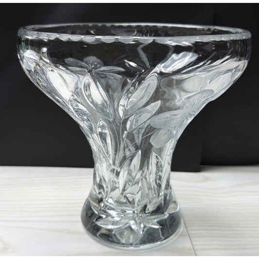 ABP Pairpoint Glass Cut Crystal Murillo Butterfly Daisy Vase Corset Trumpet Flar