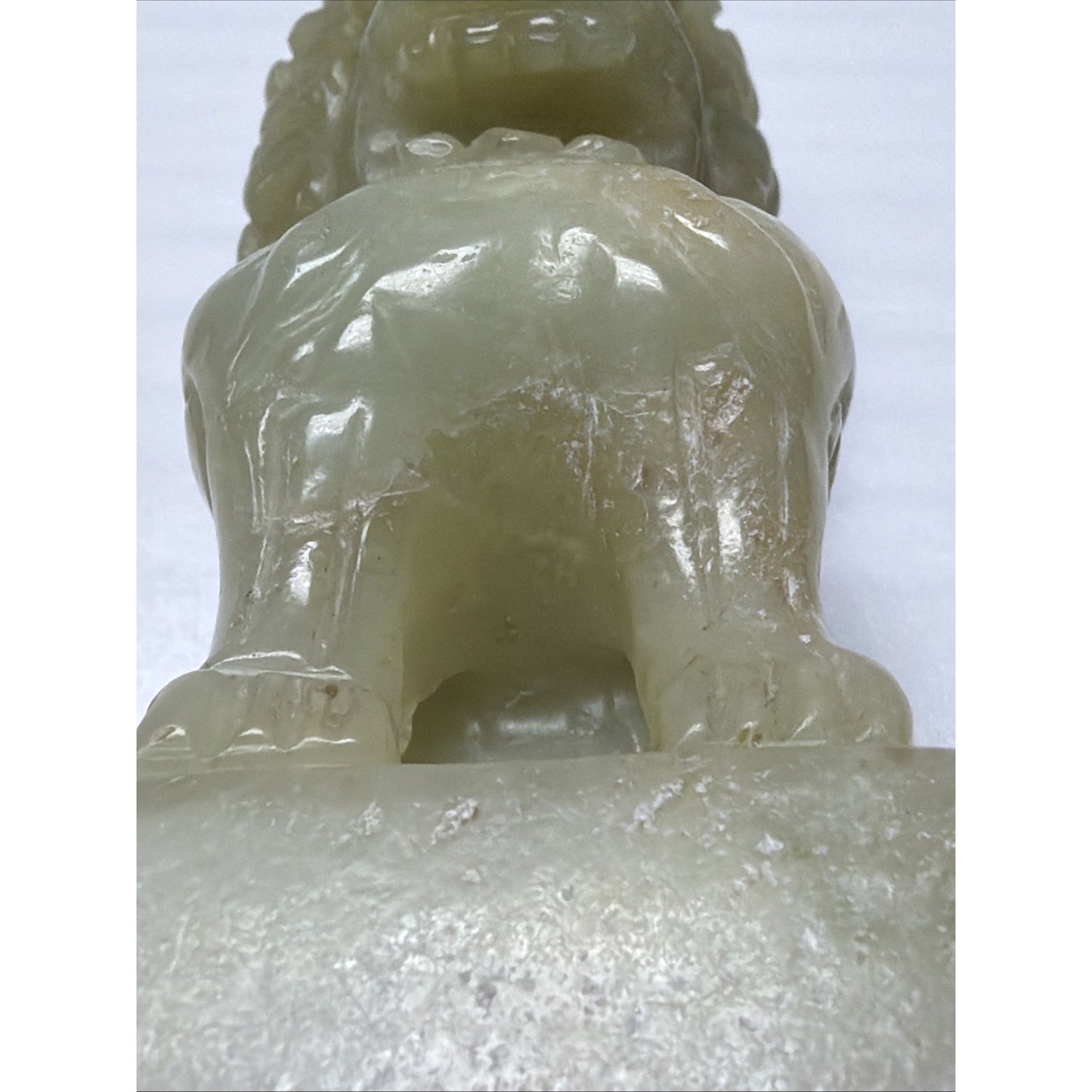 Vintage Carved Green Stone Jade Foo Dog Stamp Seal Box Personalized As Is Read