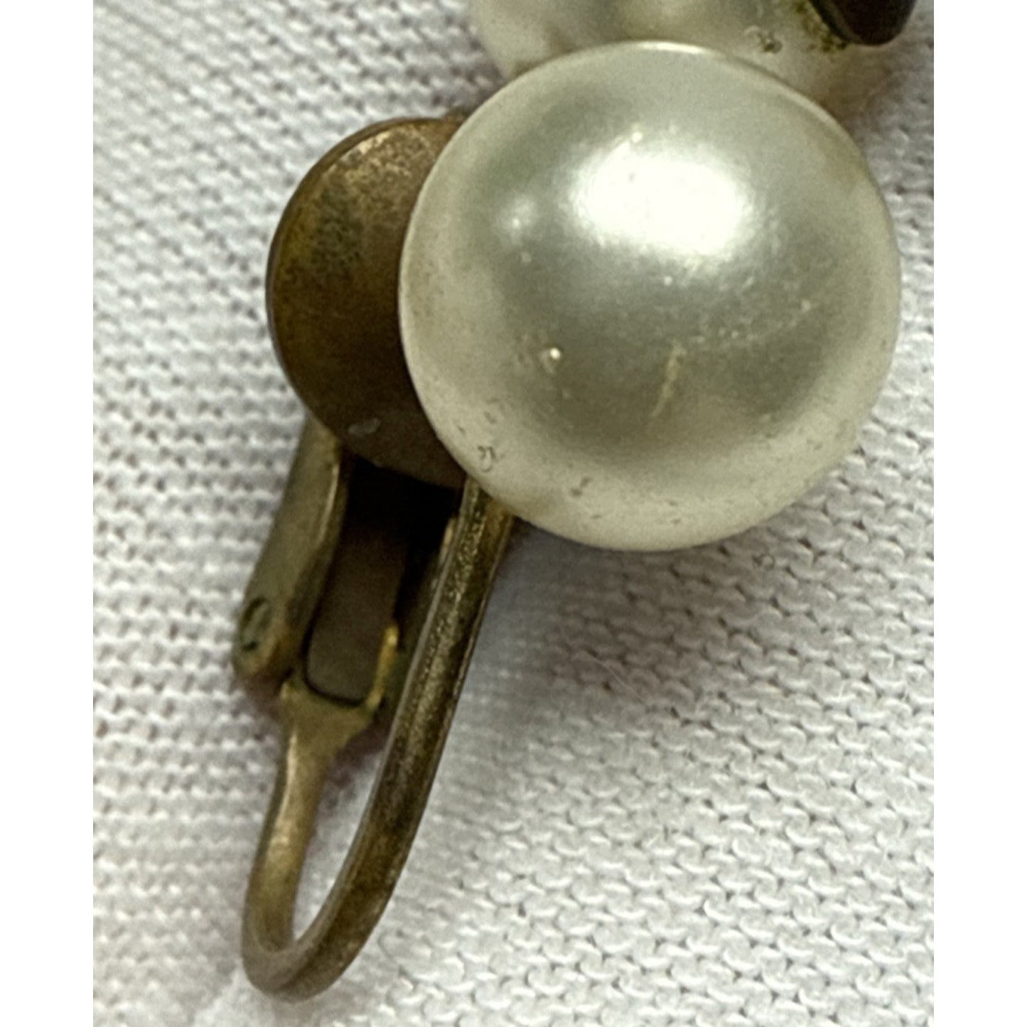 Vintage Richelieu Faux Pearl Huggie Clip On Earrings Gold Metal Brass Read