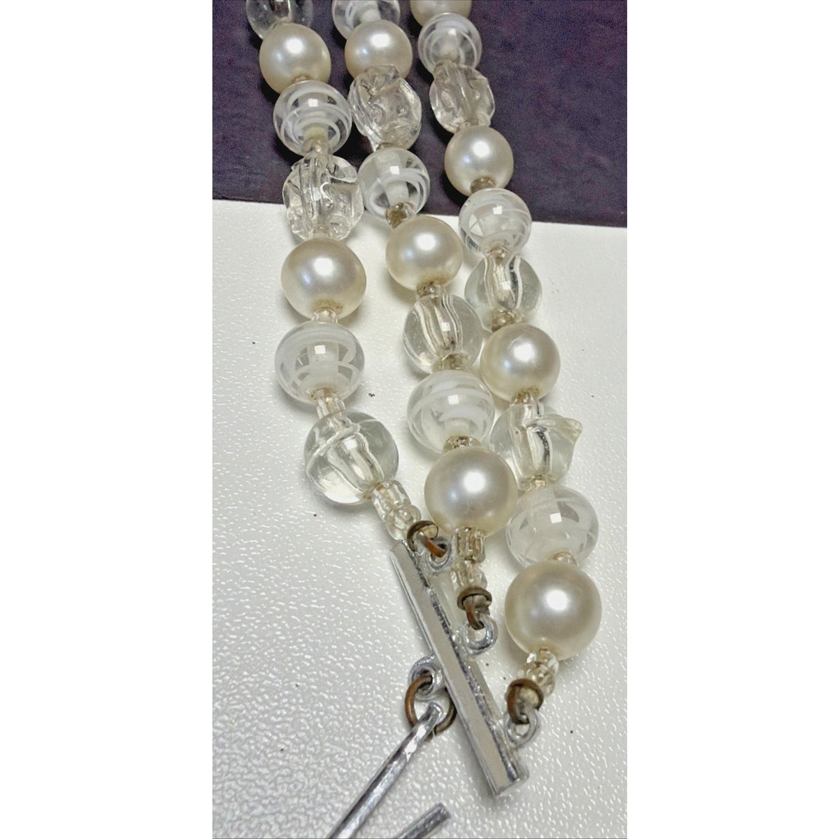 Vintage Japan Multi Strand Beaded Necklace Art Glass Faux Pearl Lucite Molded