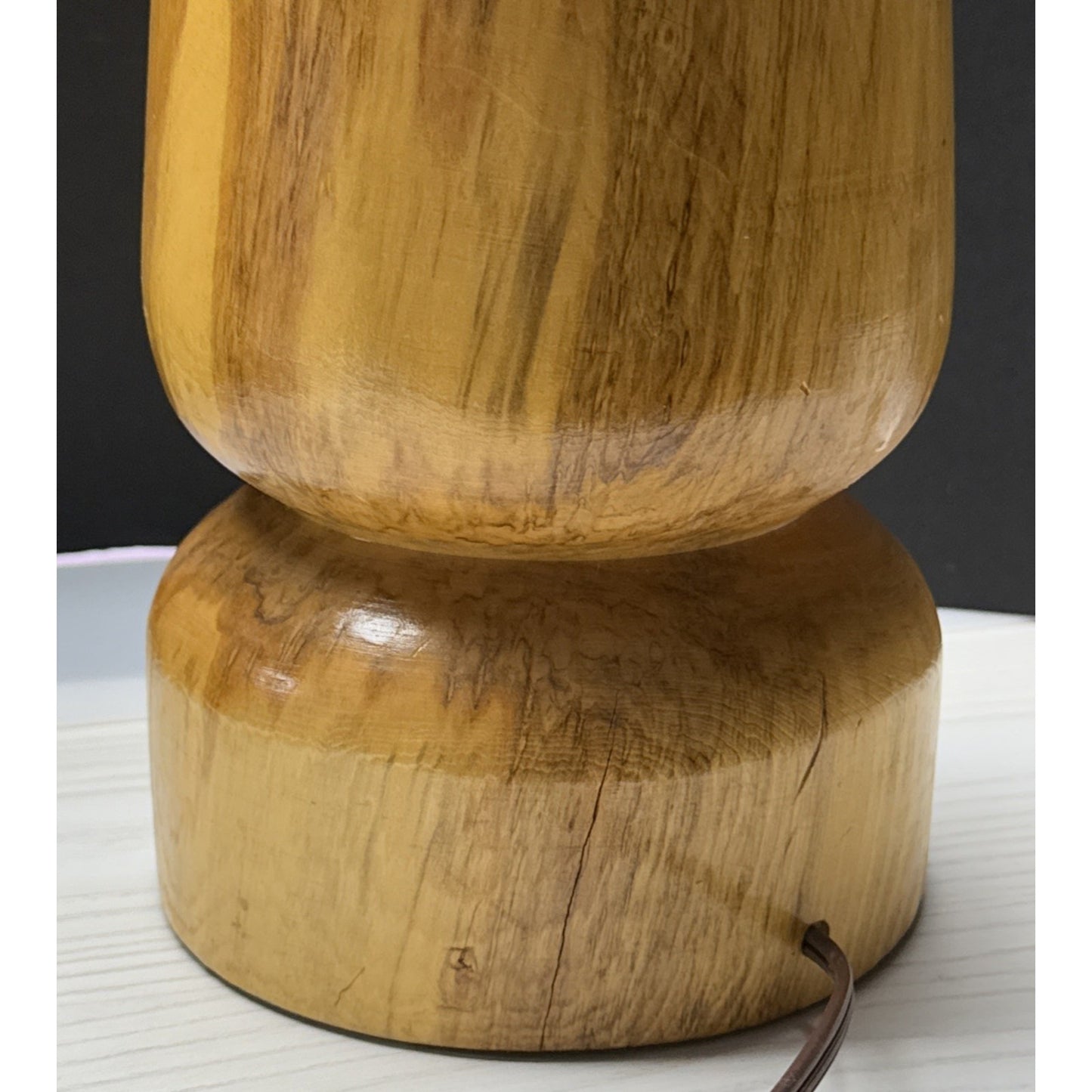 Vintage Wood Turned Table Lamp Burlwood Tall Flame Finial As Is Read