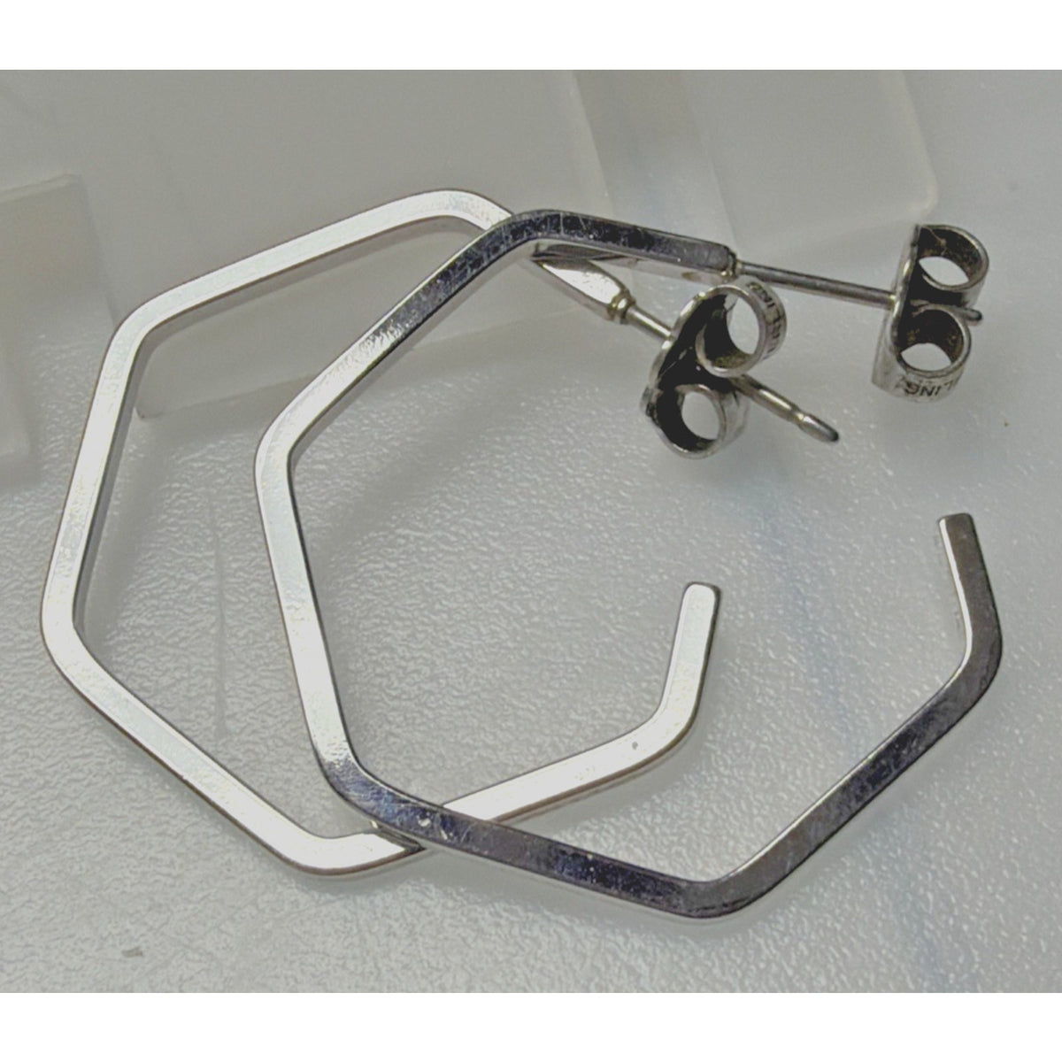 Vintage Avon Sterling Silver Hexagon Hoop Earrings Post