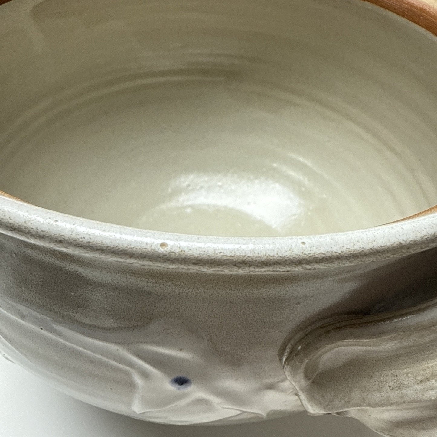 Noble Studio Art Pottery Casserole Lidded Trillium Blue White Handles