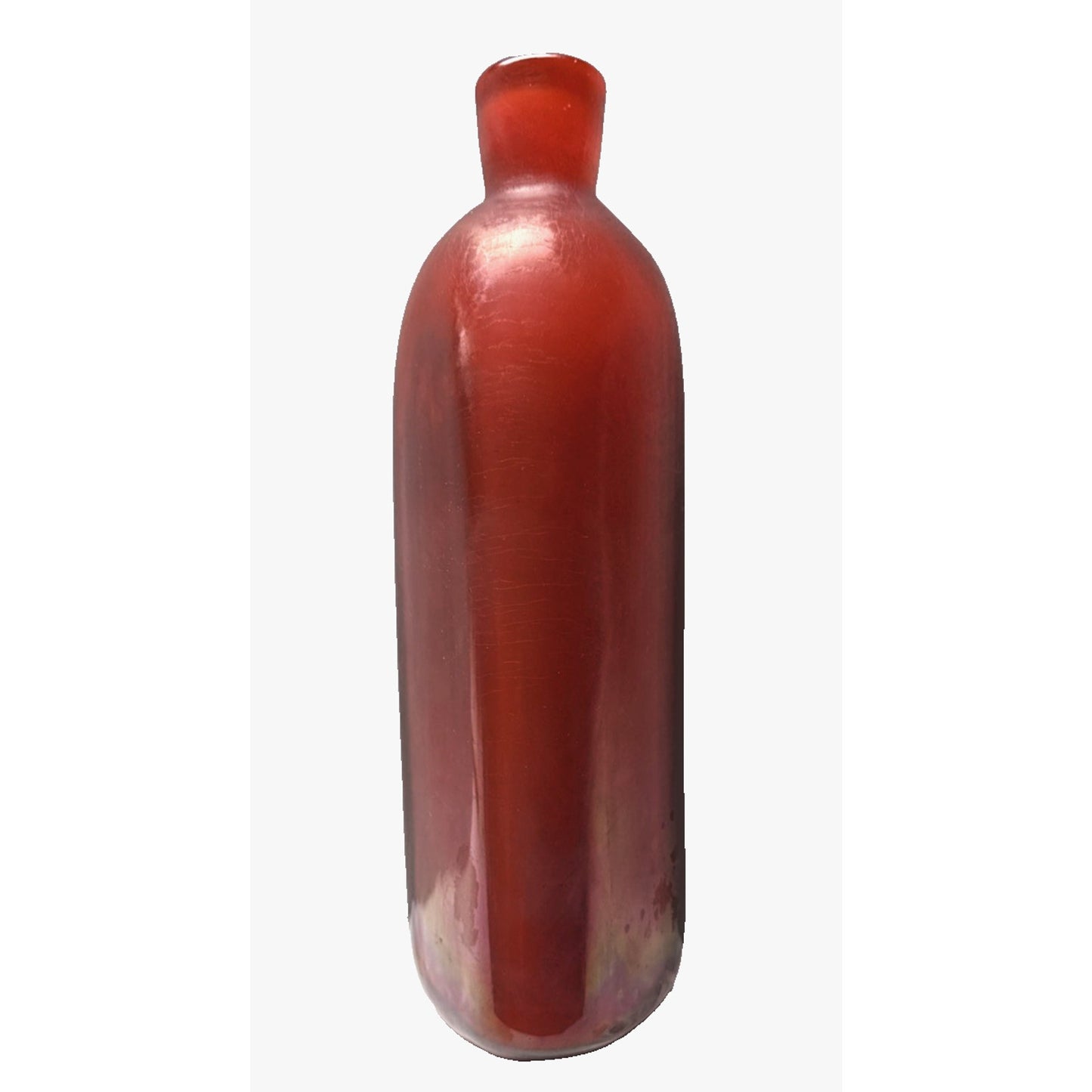 Murano Paolo Venini Velati Bottiglie Incised Triangular Bottle Red Orange As-Is