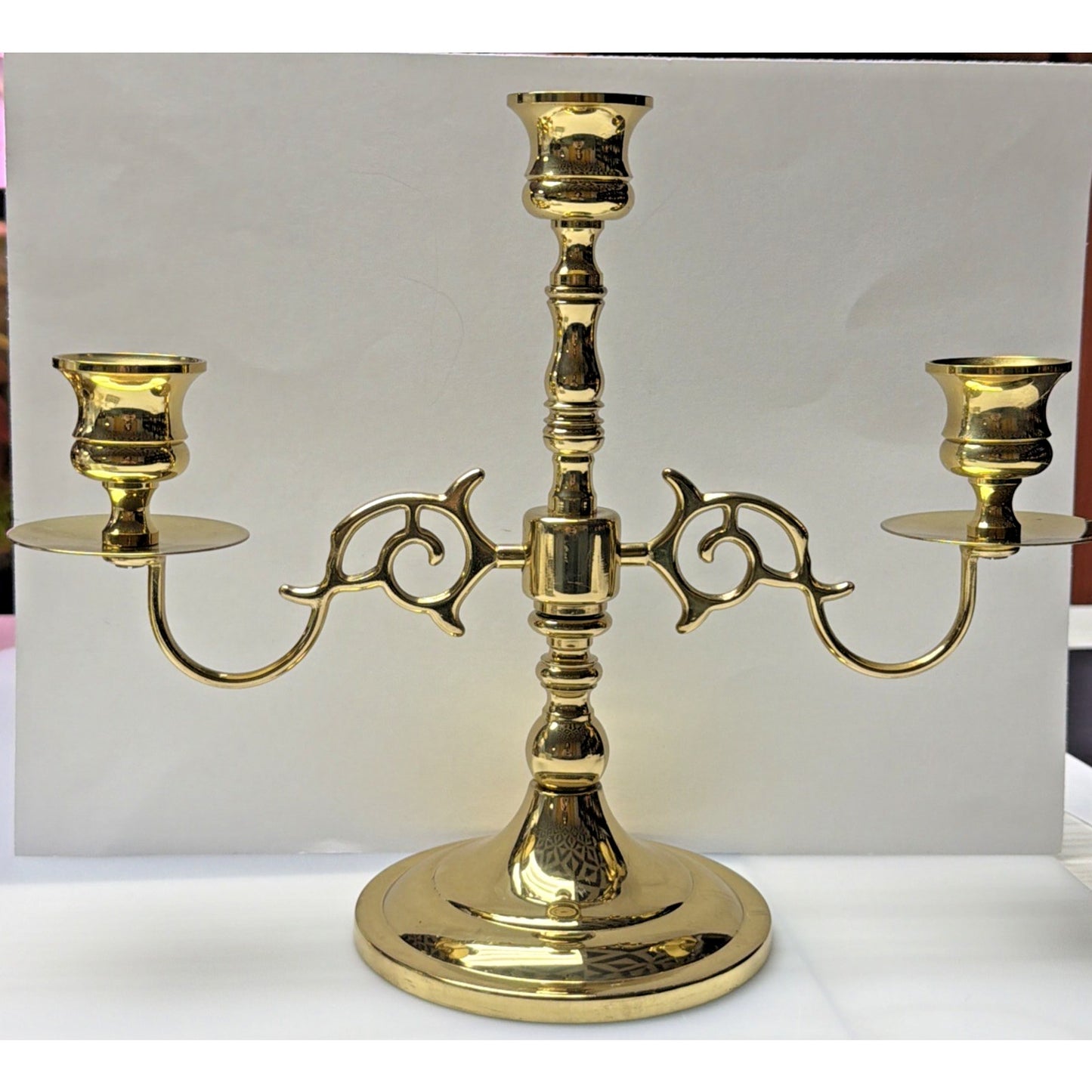 Vintage Three Arm Gold Metal Brass Candle Holder Ornate Candelabra As Is