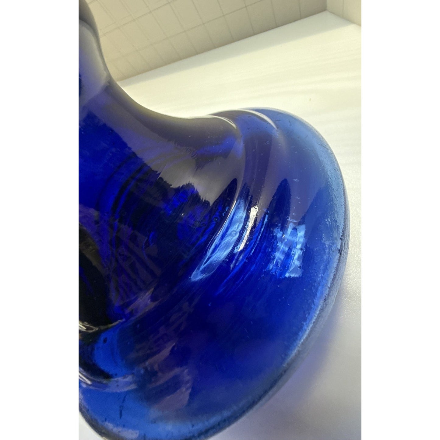 MCM Czech Bohemian Cobalt Blue Blown Glass Vase Urn Trophy Style Footed As Is