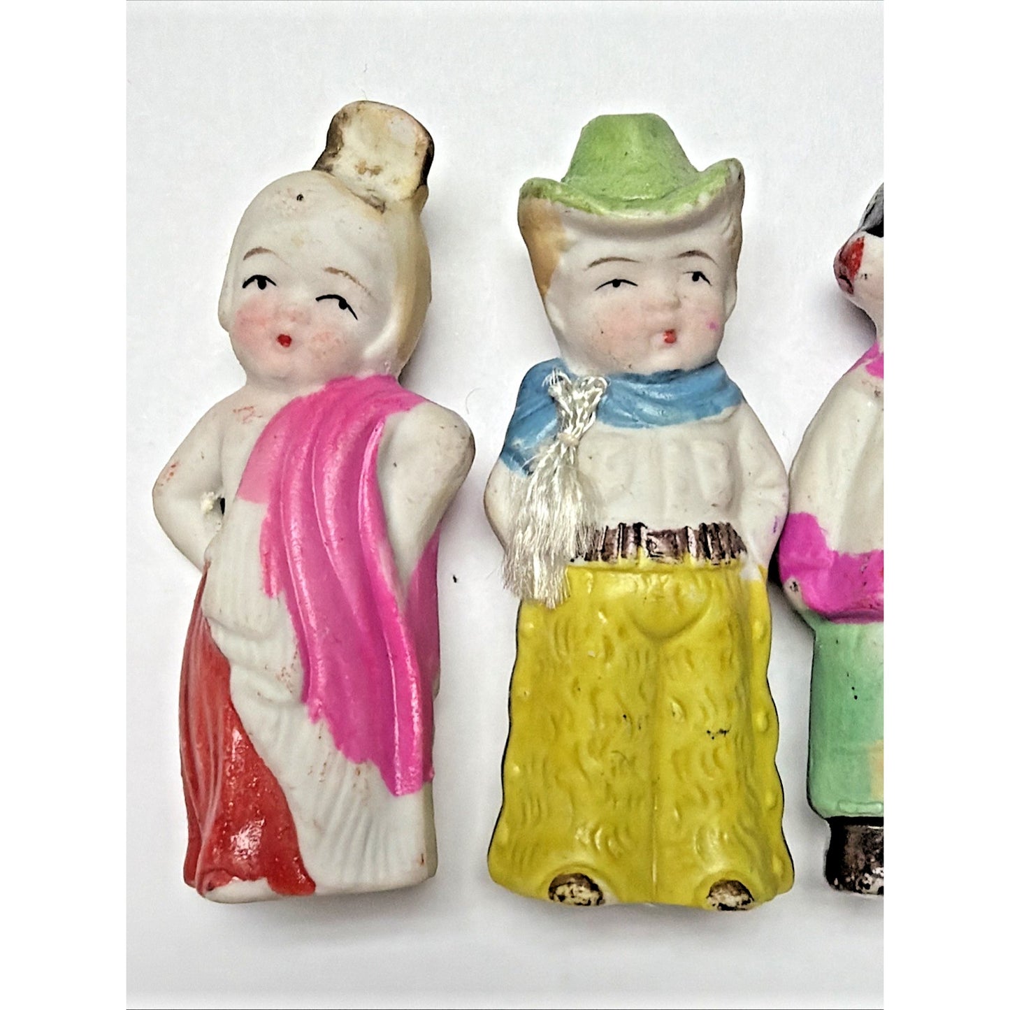 Old Lot of 8 Bisque Porcelain Penny Dolls Foreign Dolls Made in Japan As Is