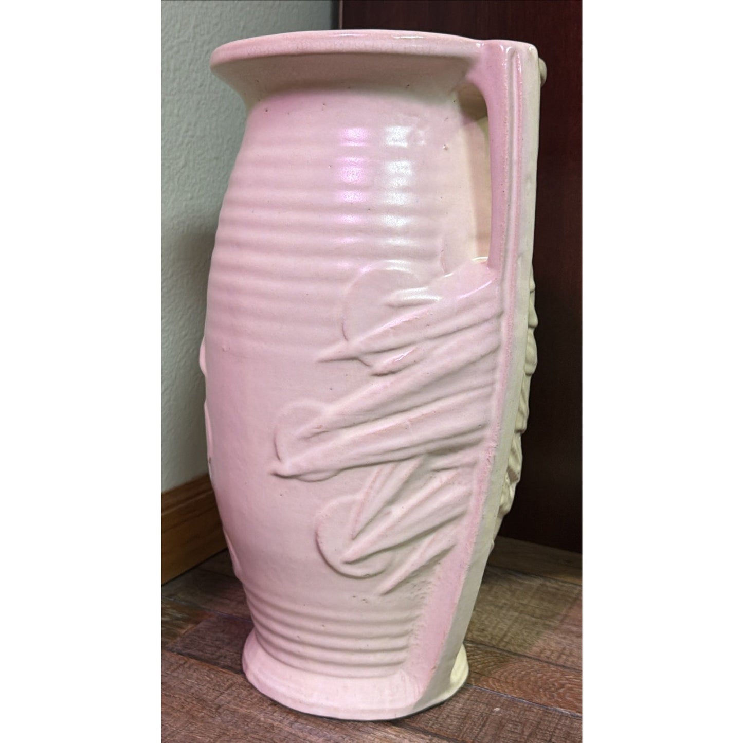 Art Deco McCoy Pottery White Matte Sand Dollar Vase Handles 14" As Is