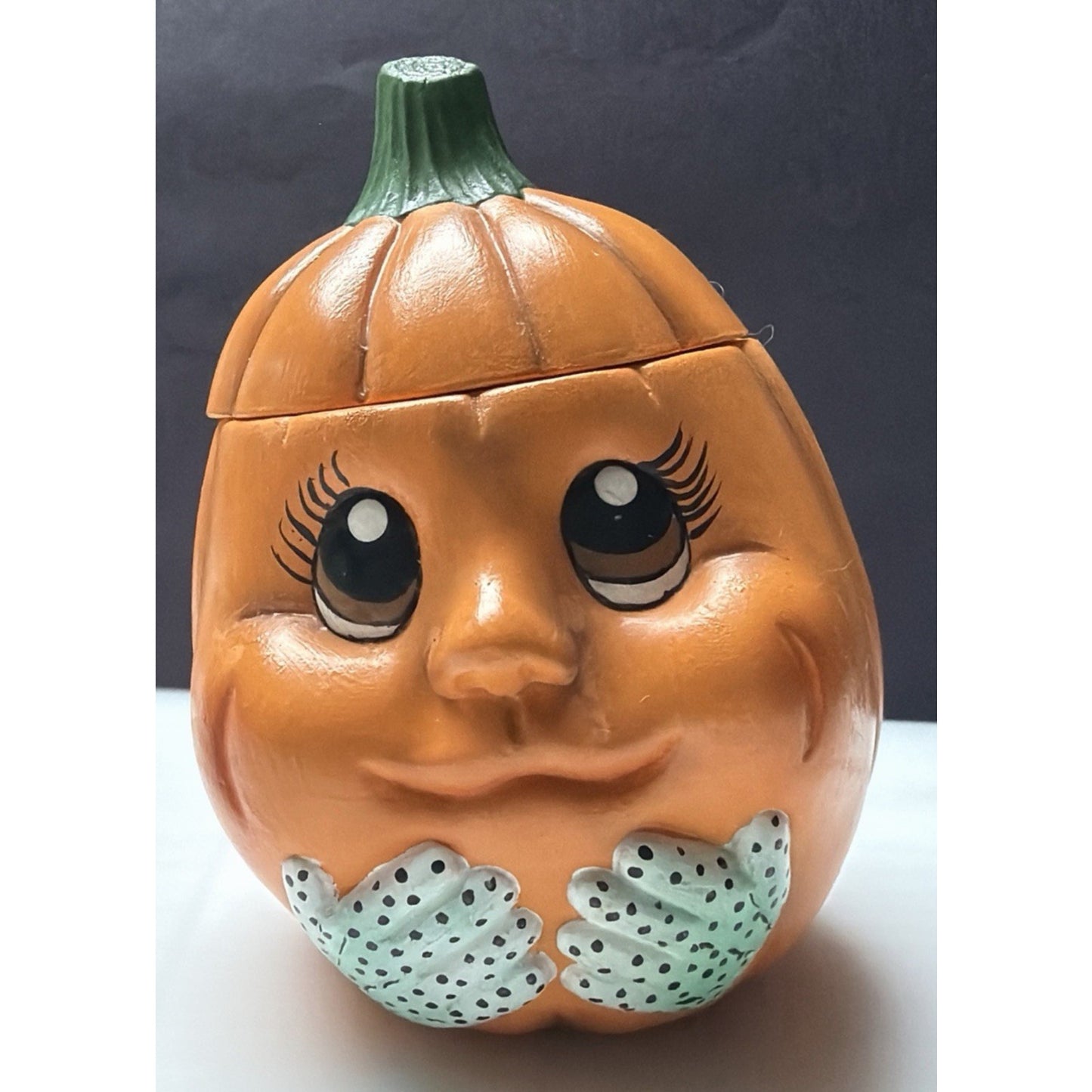 Vintage Anthropomorphic Pumpkin Face Ceramic Figurine Hand Painted Jar As Is