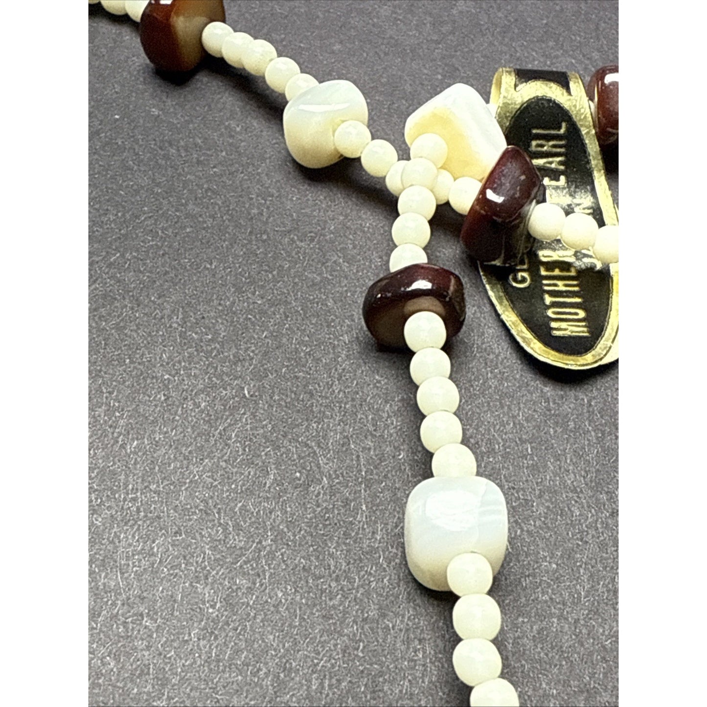 Vintage Mother of Pearl Strand Necklace Beaded Tags
